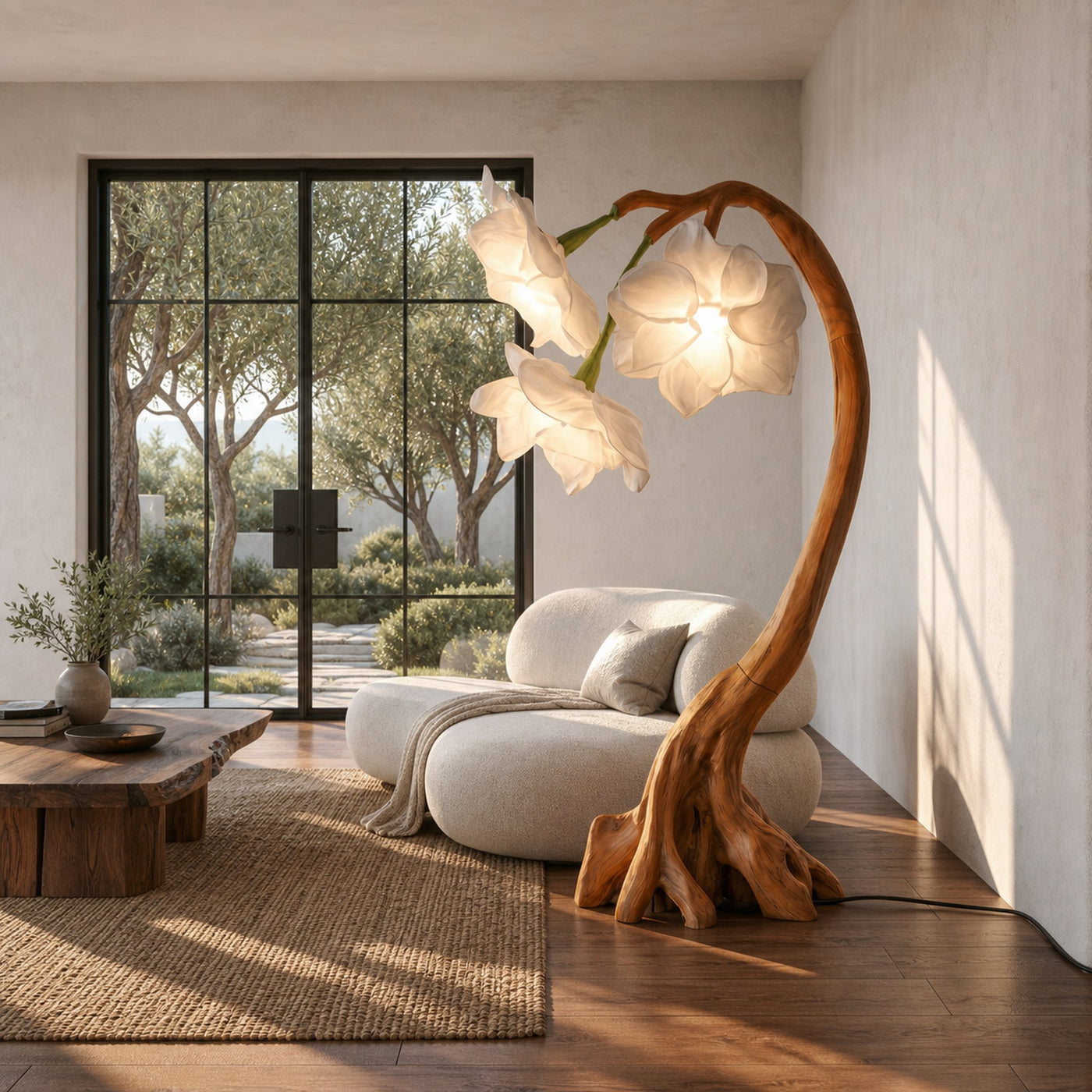 Rustic Botanical Floor Lamp With Flower Petal Shade For Living Room And Bedroom
