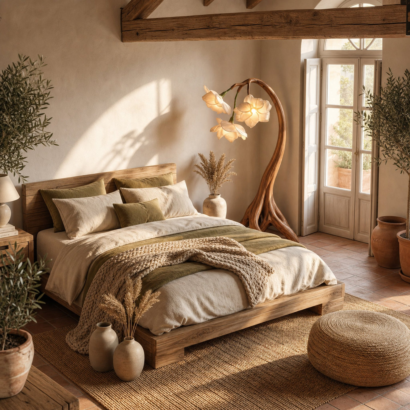 Rustic Botanical Floor Lamp With Flower Petal Shade For Living Room And Bedroom - product view 2