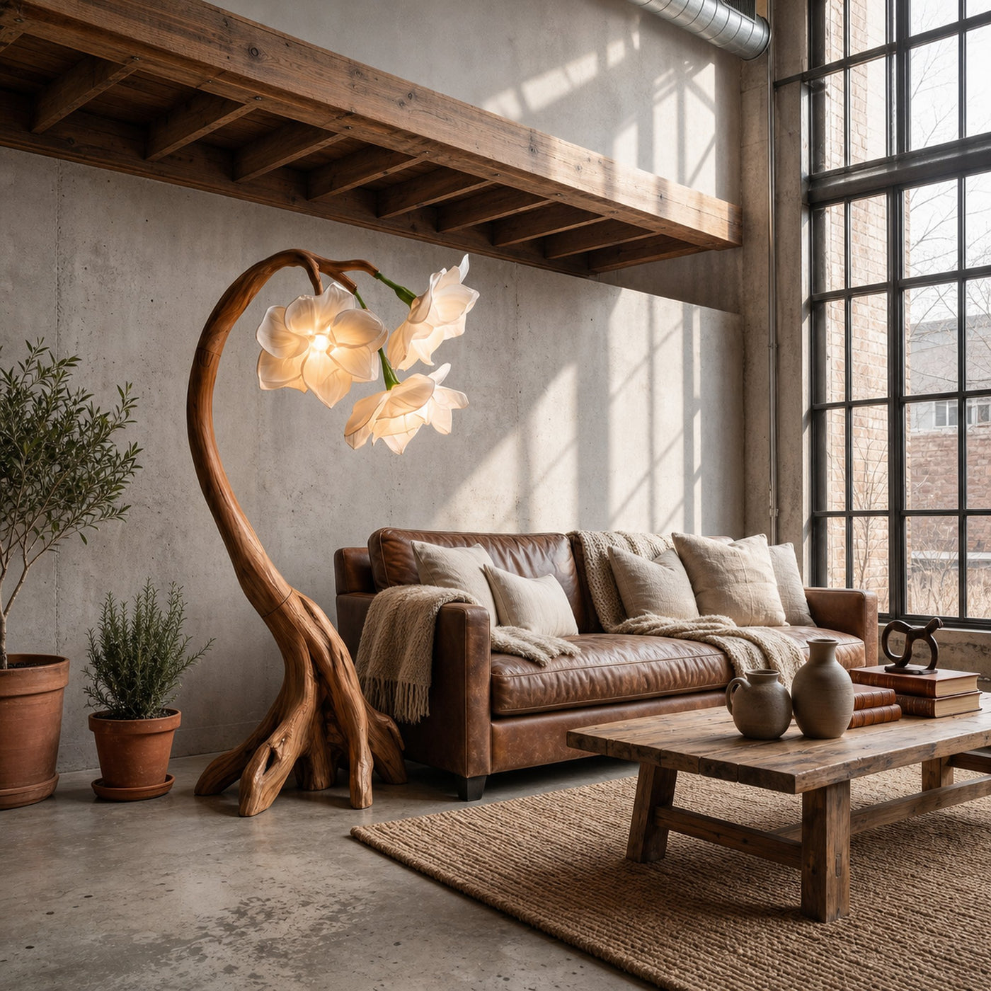 Rustic Botanical Floor Lamp With Flower Petal Shade For Living Room And Bedroom - product view 3