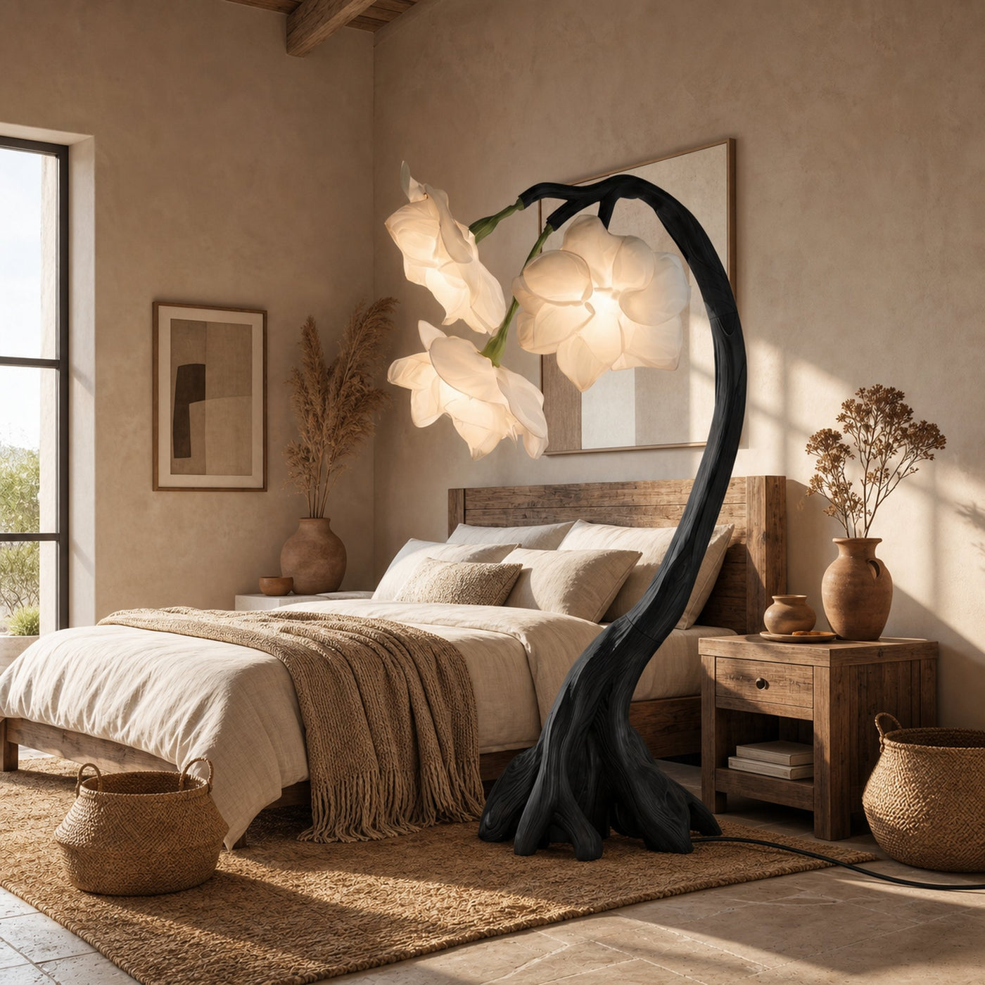 Rustic Botanical Floor Lamp With Flower Petal Shade For Living Room And Bedroom - product view 4