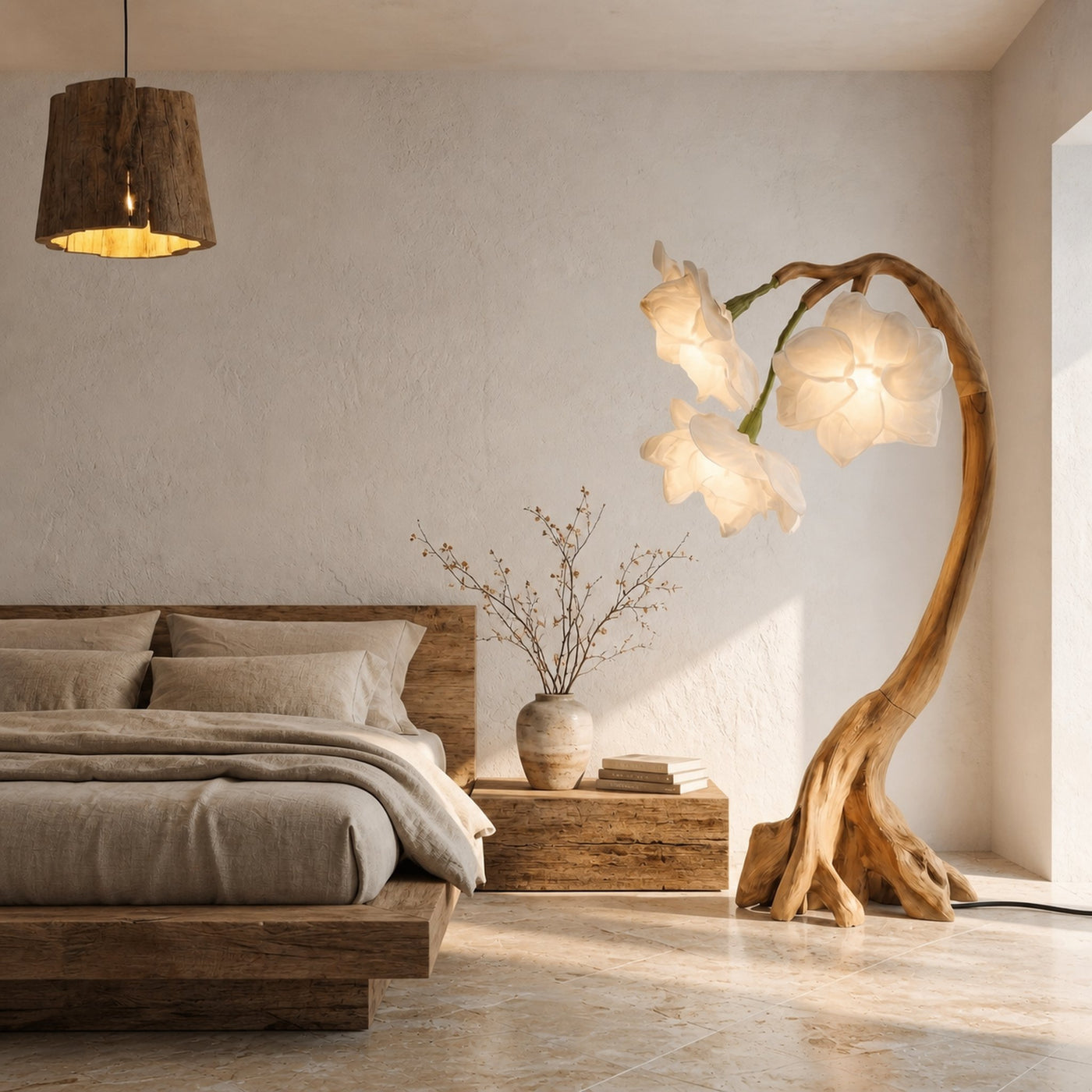 Rustic Botanical Floor Lamp With Flower Petal Shade For Living Room And Bedroom - product view 5