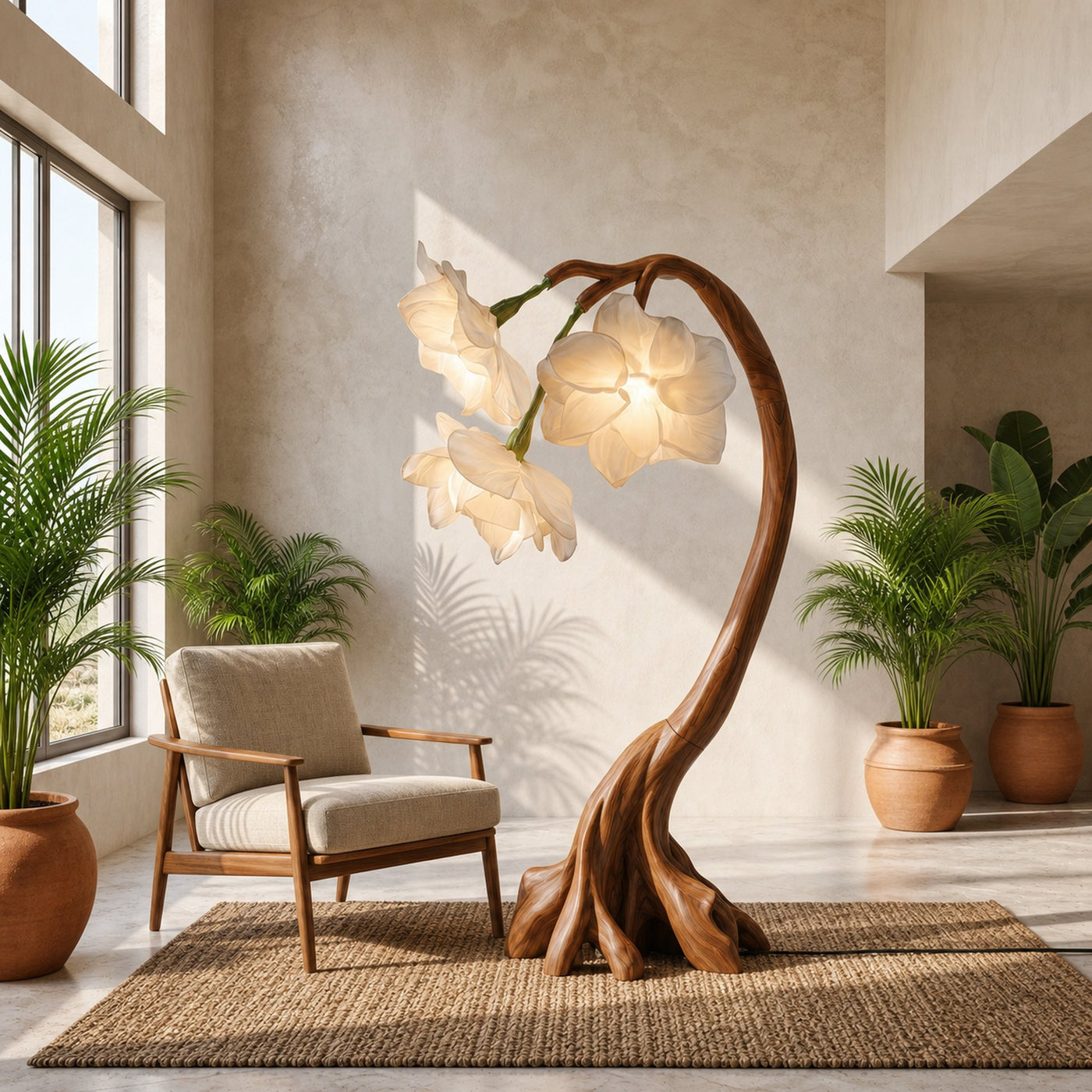 Rustic Botanical Floor Lamp With Flower Petal Shade For Living Room And Bedroom - product view 6