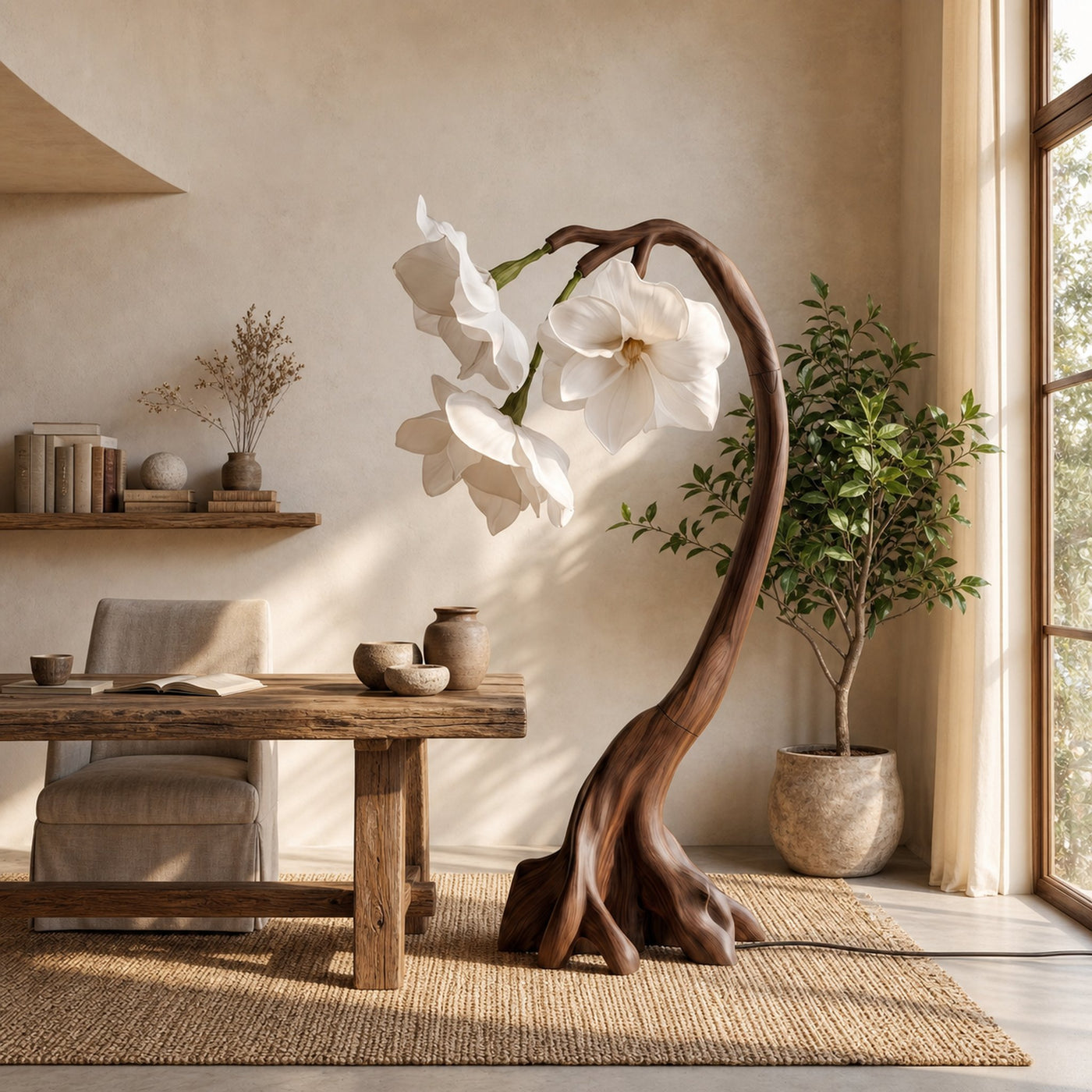 Rustic Botanical Floor Lamp With Flower Petal Shade For Living Room And Bedroom - product view 7