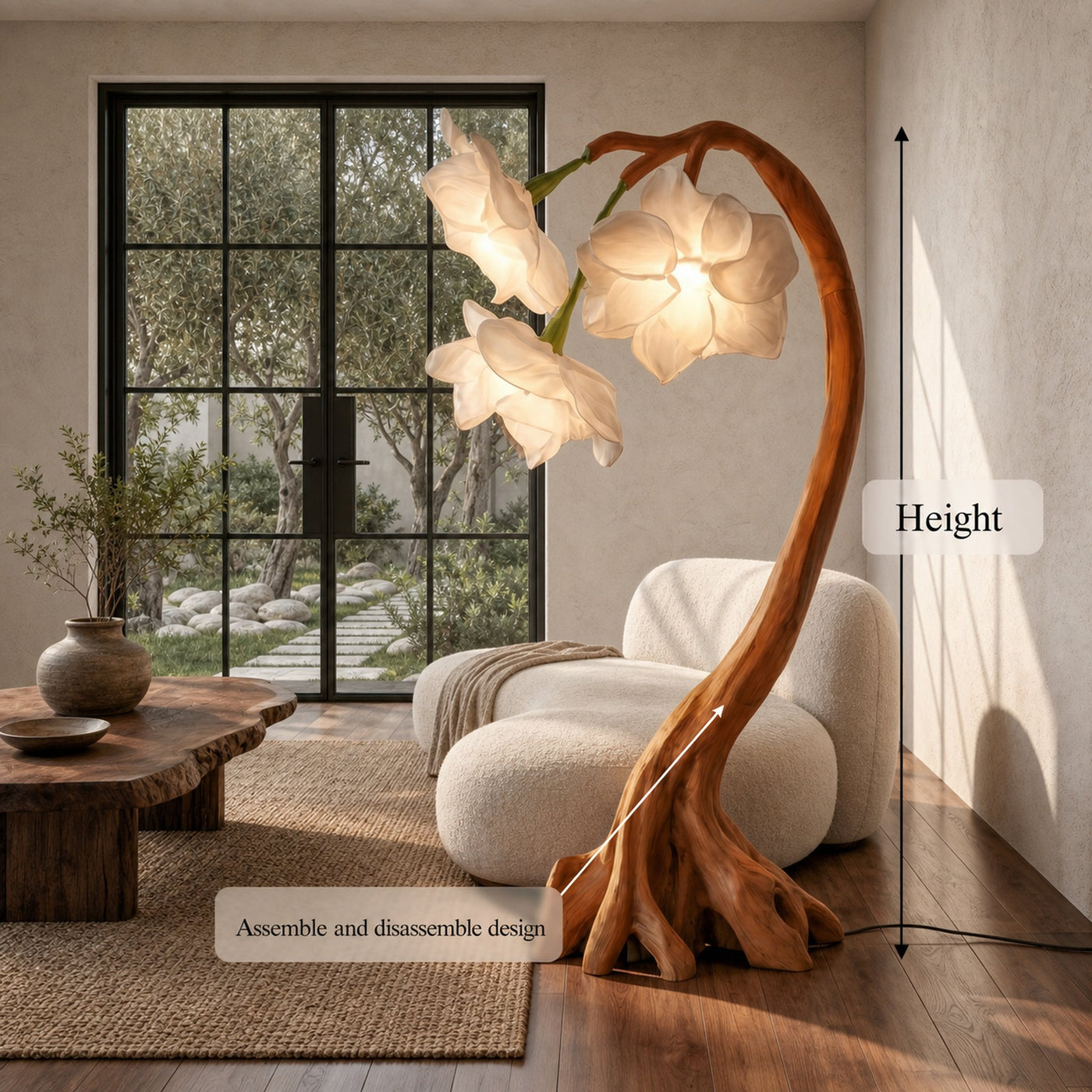 Rustic Botanical Floor Lamp With Flower Petal Shade For Living Room And Bedroom - product view 8