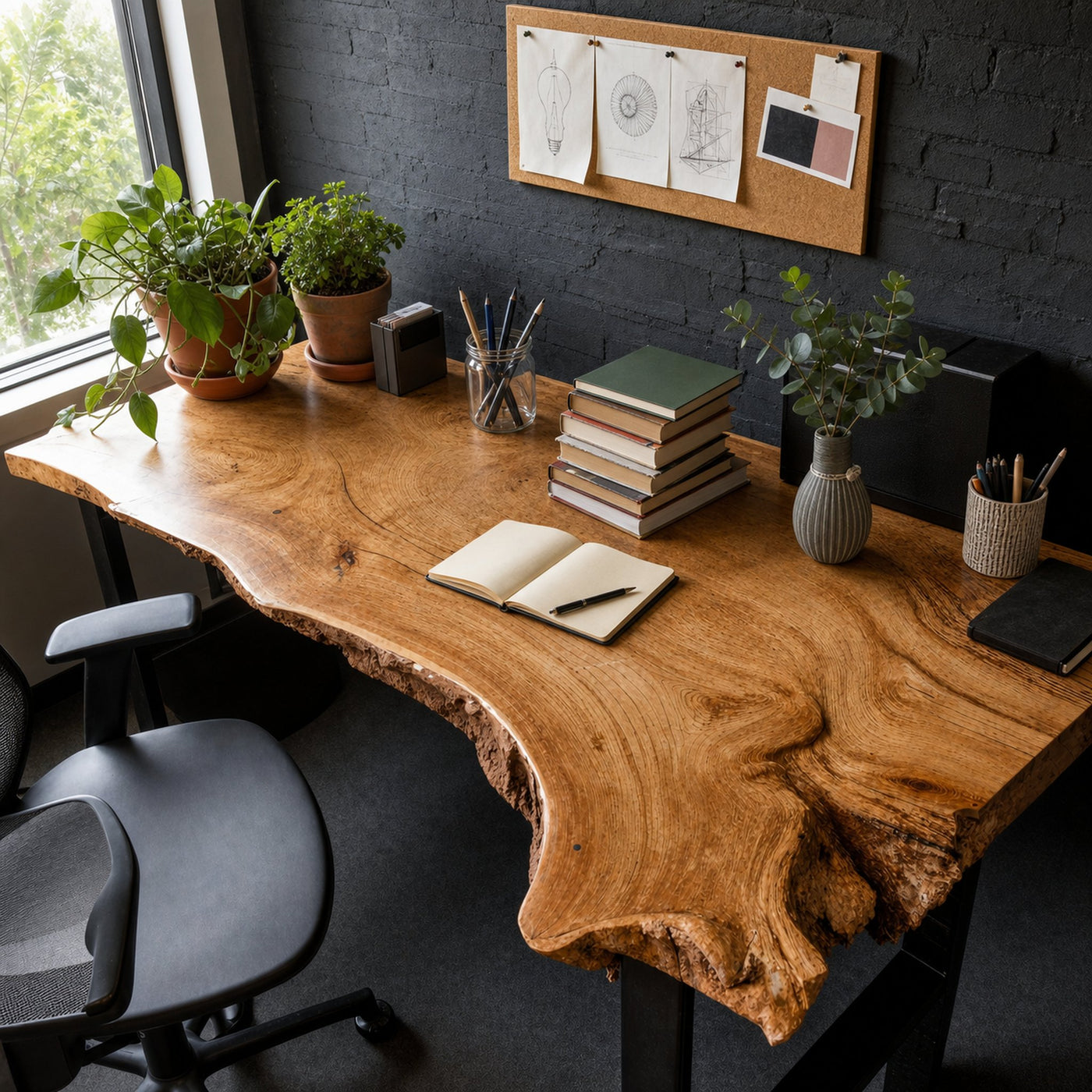 Rustic Custom Modern Live Edge Desk For Home Office And Workspace Setup