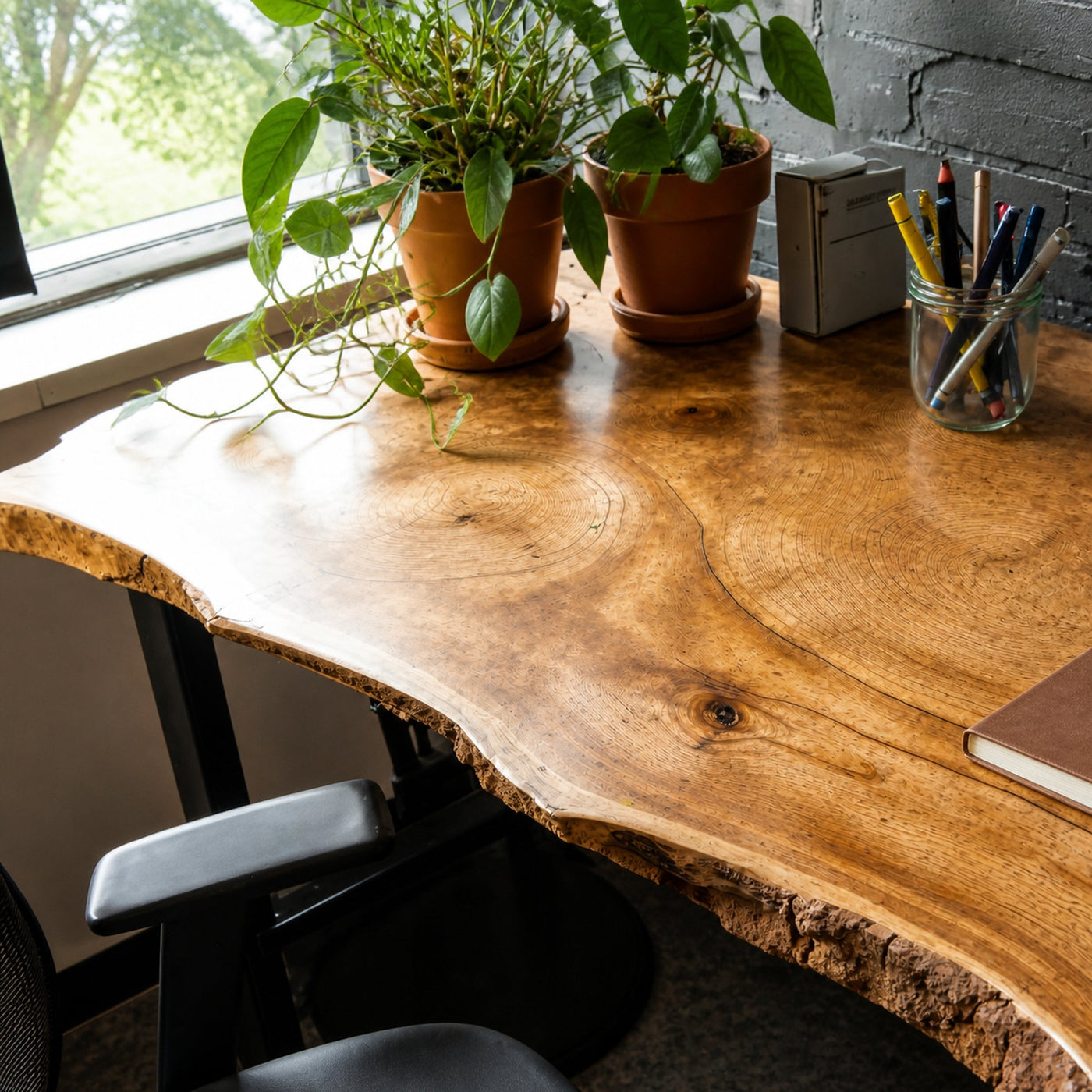 Rustic Custom Modern Live Edge Desk For Home Office And Workspace Setup - product view 2