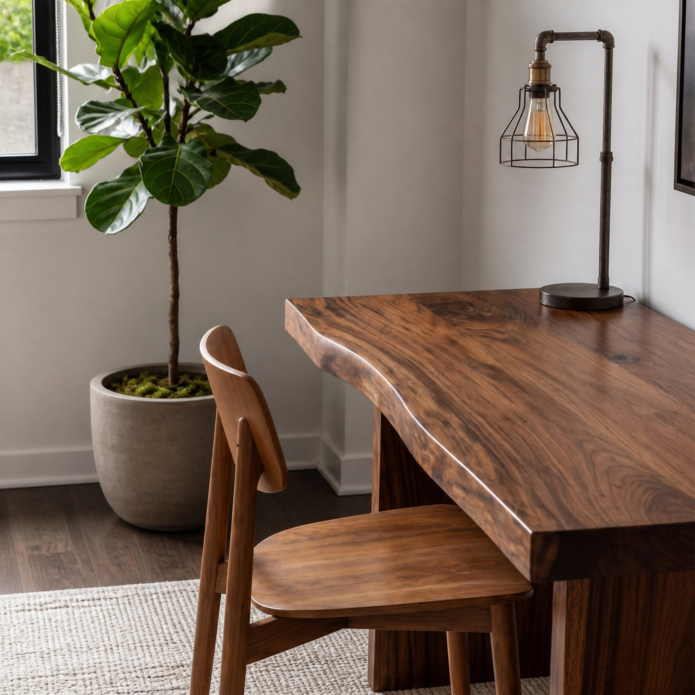 Rustic Desk With Live Edge Top And Sculptural Tree Stump Base For Home Office - product view 2