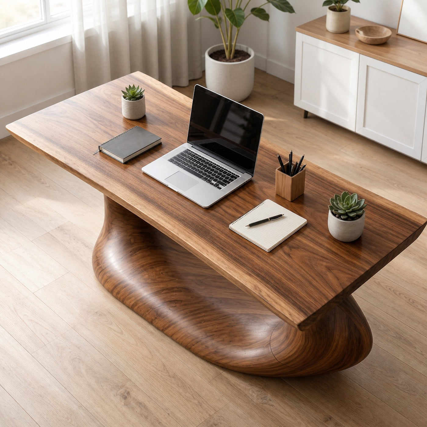 Rustic Desk With Sculptural Curved Base For Home Office - product view 2