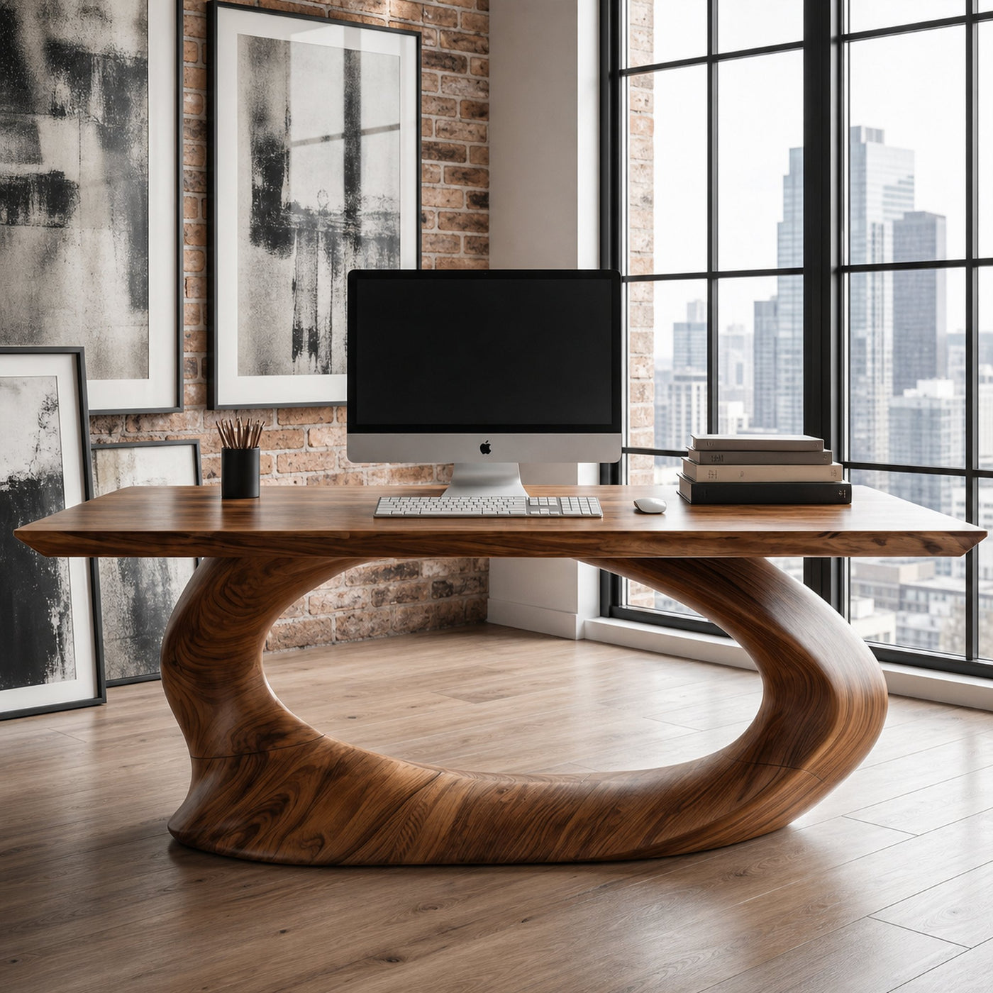 Rustic Desk With Sculptural Curved Base For Home Office - product view 3