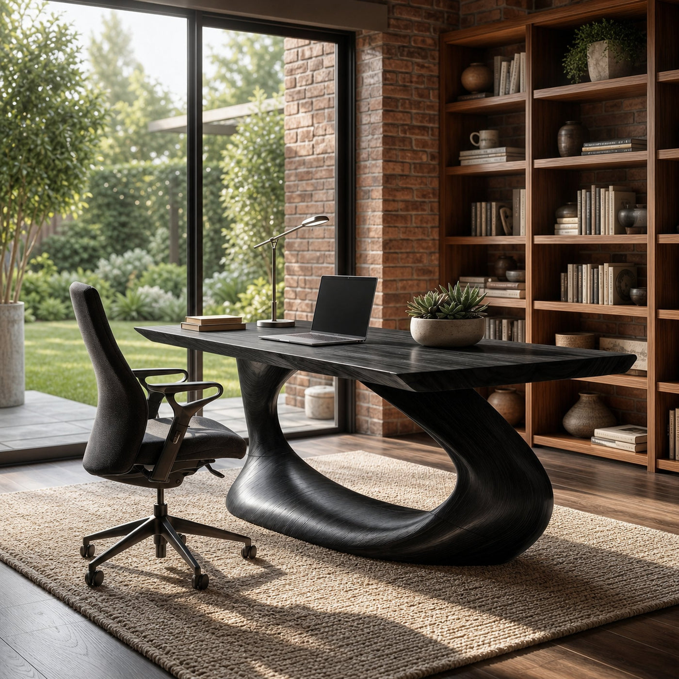 Rustic Desk With Sculptural Curved Base For Home Office - product view 4
