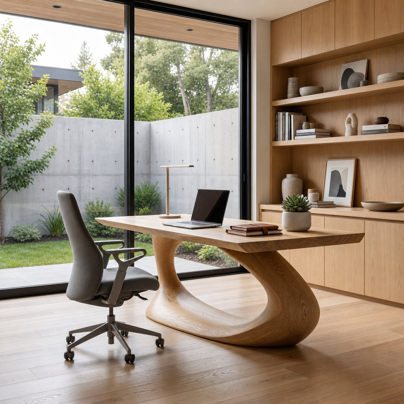 Rustic Desk With Sculptural Curved Base For Home Office - product view 5