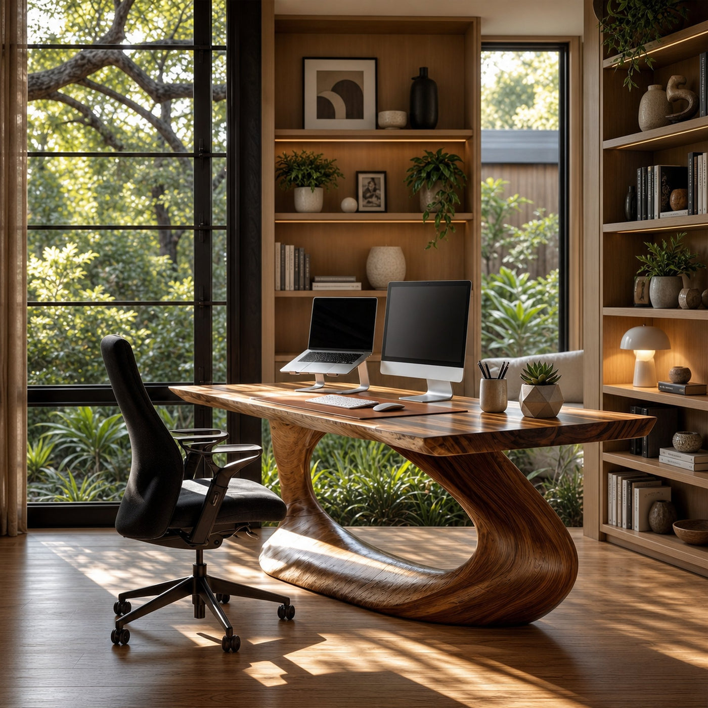 Rustic Desk With Sculptural Curved Base For Home Office - product view 6