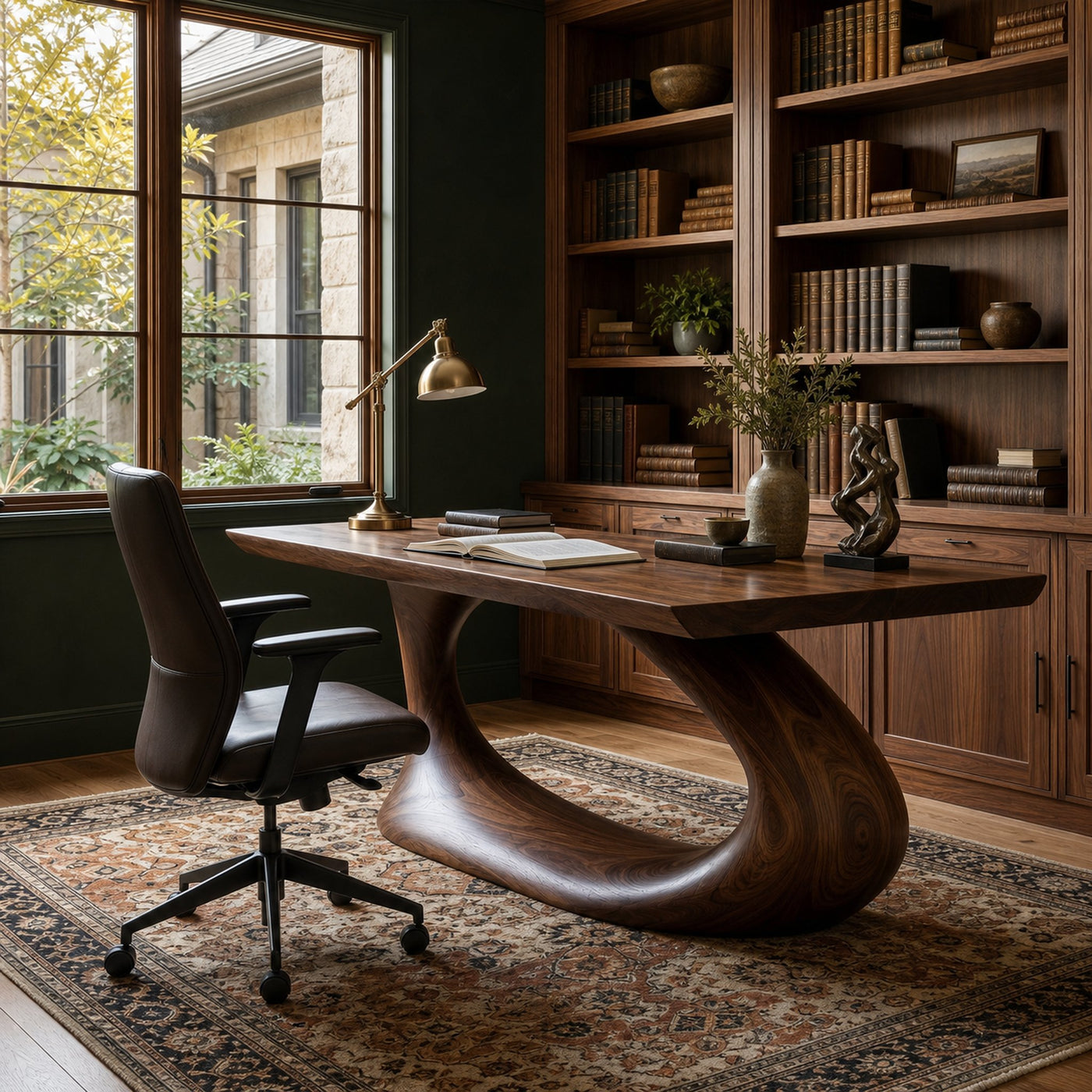 Rustic Desk With Sculptural Curved Base For Home Office - product view 7