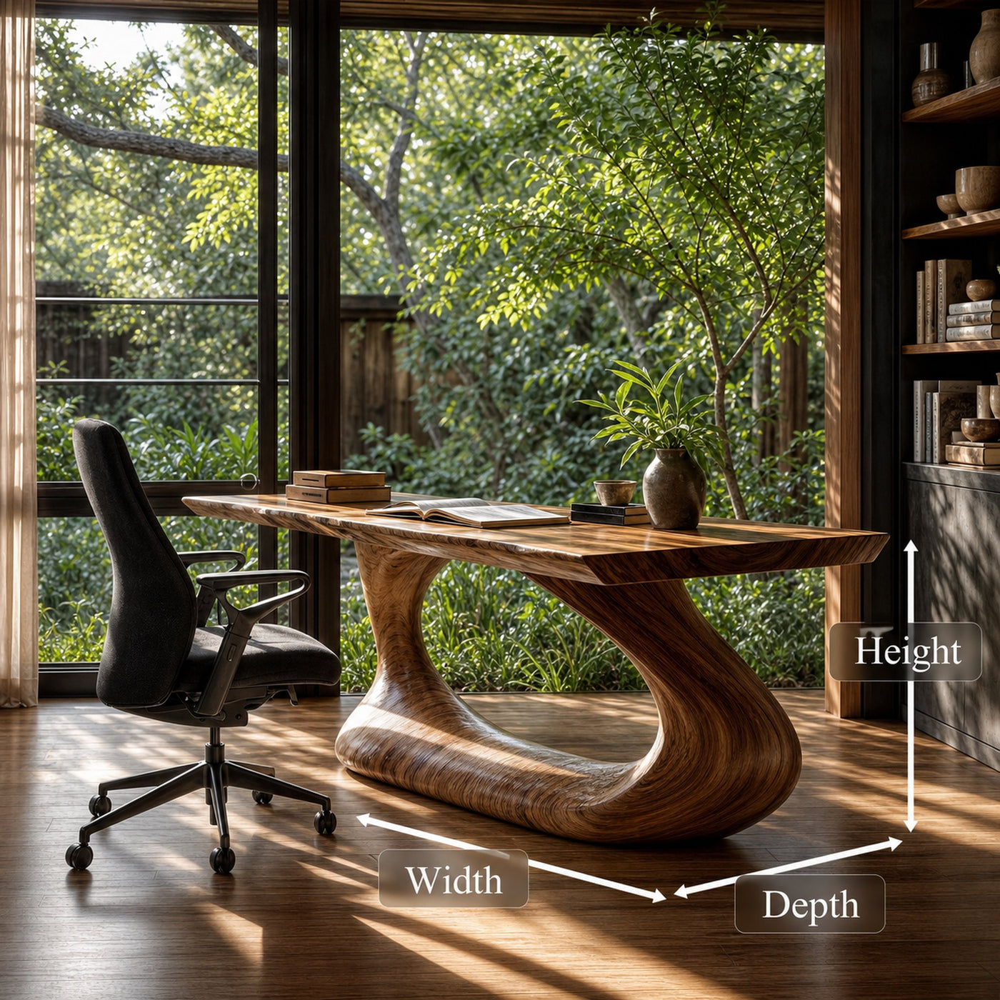 Rustic Desk With Sculptural Curved Base For Home Office - product view 8
