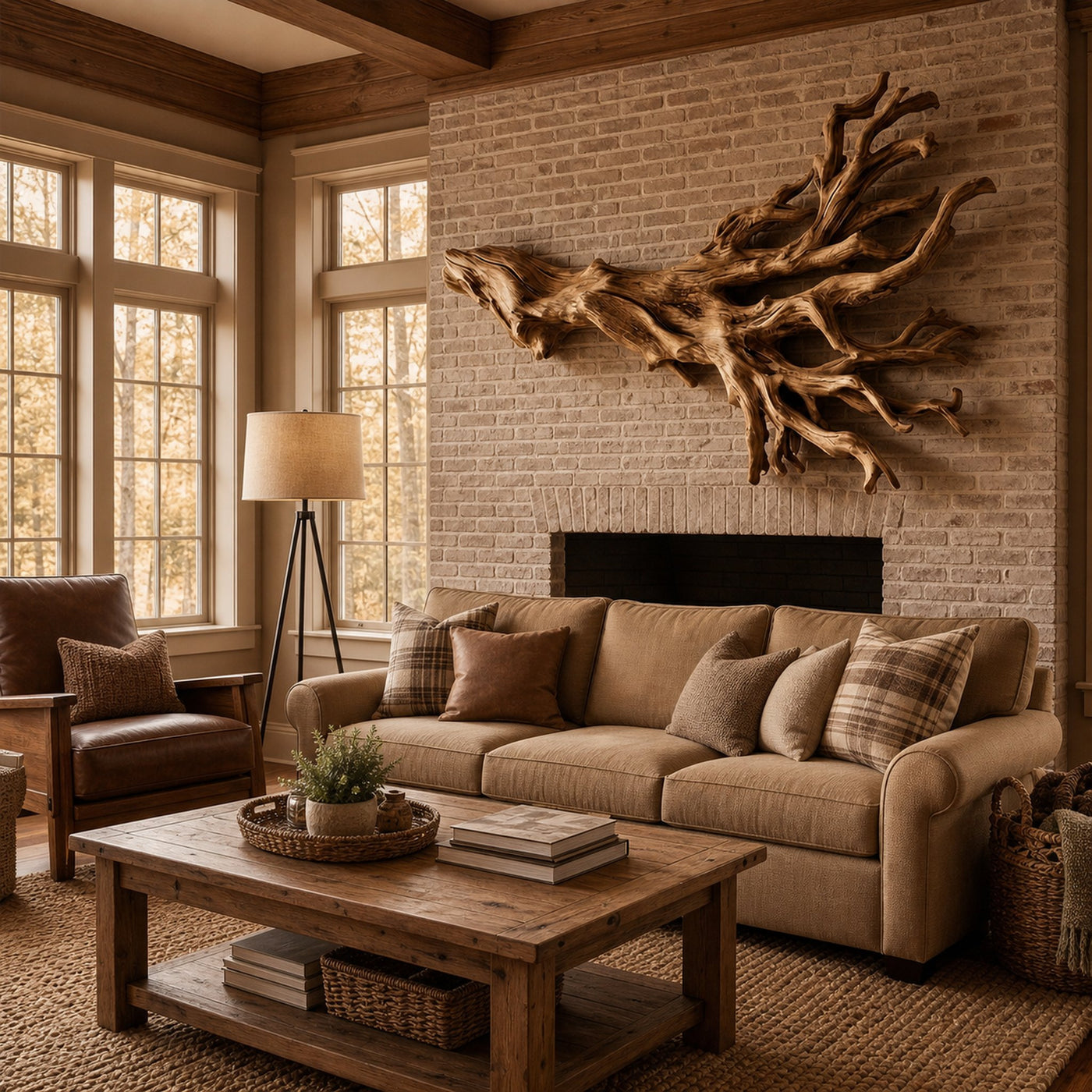 Rustic Driftwood Branch Wall Sculpture Living Room - product view 2