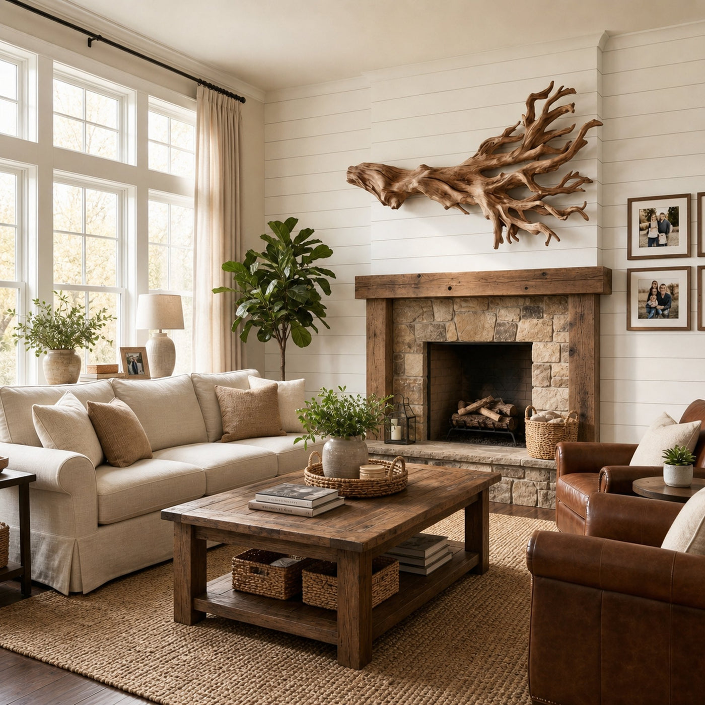 Rustic Driftwood Branch Wall Sculpture Living Room - product view 3