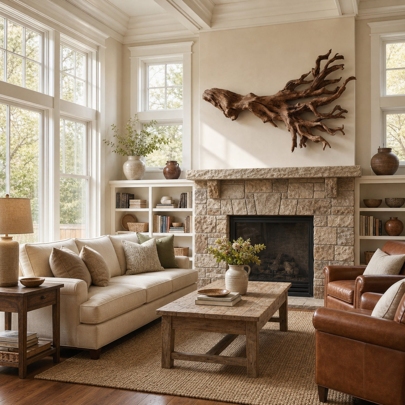 Rustic Driftwood Branch Wall Sculpture Living Room - product view 5