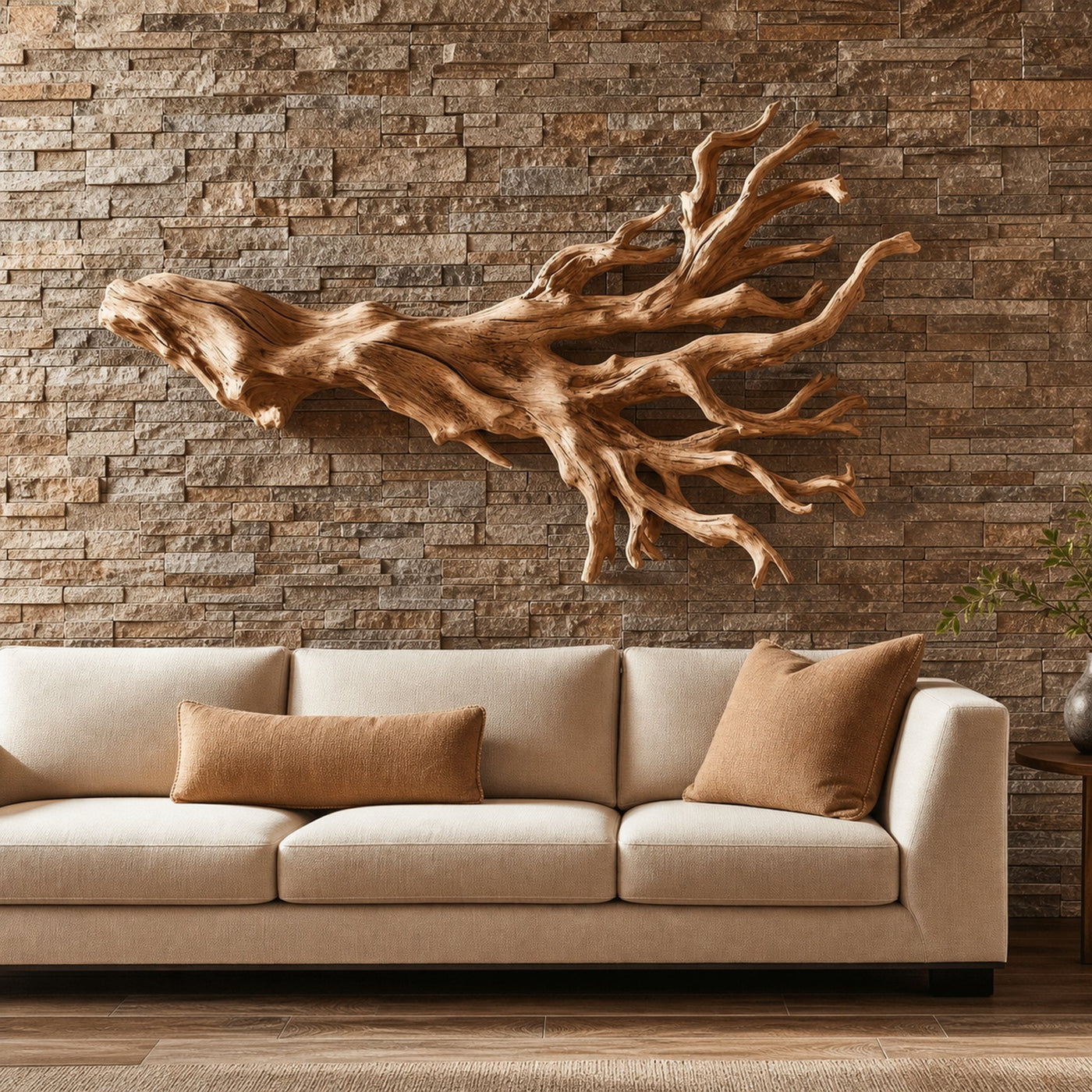 Rustic Driftwood Branch Wall Sculpture Living Room - product view 6