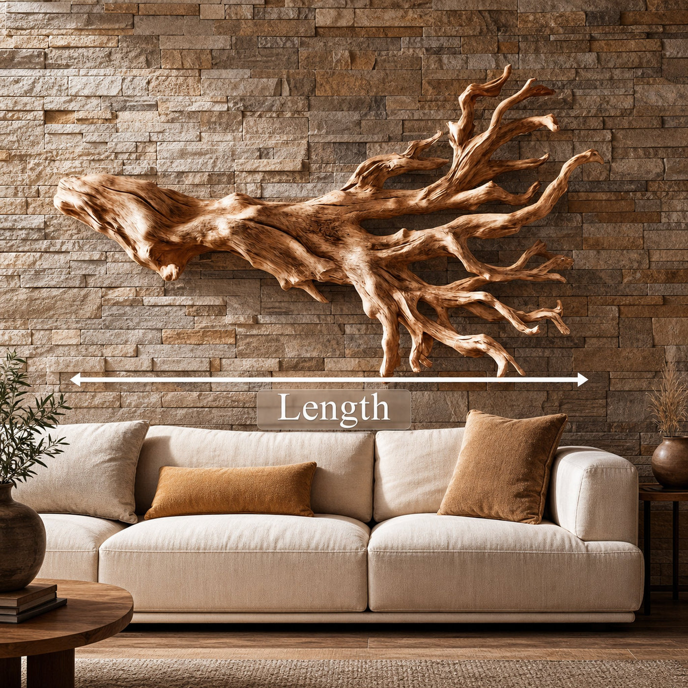 Rustic Driftwood Branch Wall Sculpture Living Room - product view 7