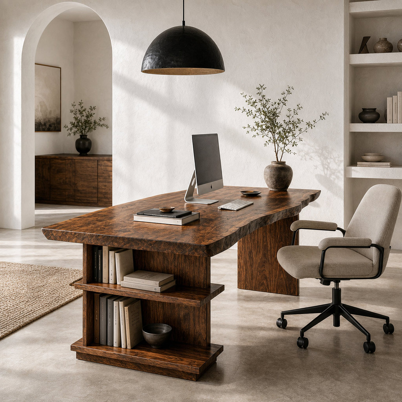 Rustic Executive Desk With Built In Bookshelf And Solid Wood Design For Home Office