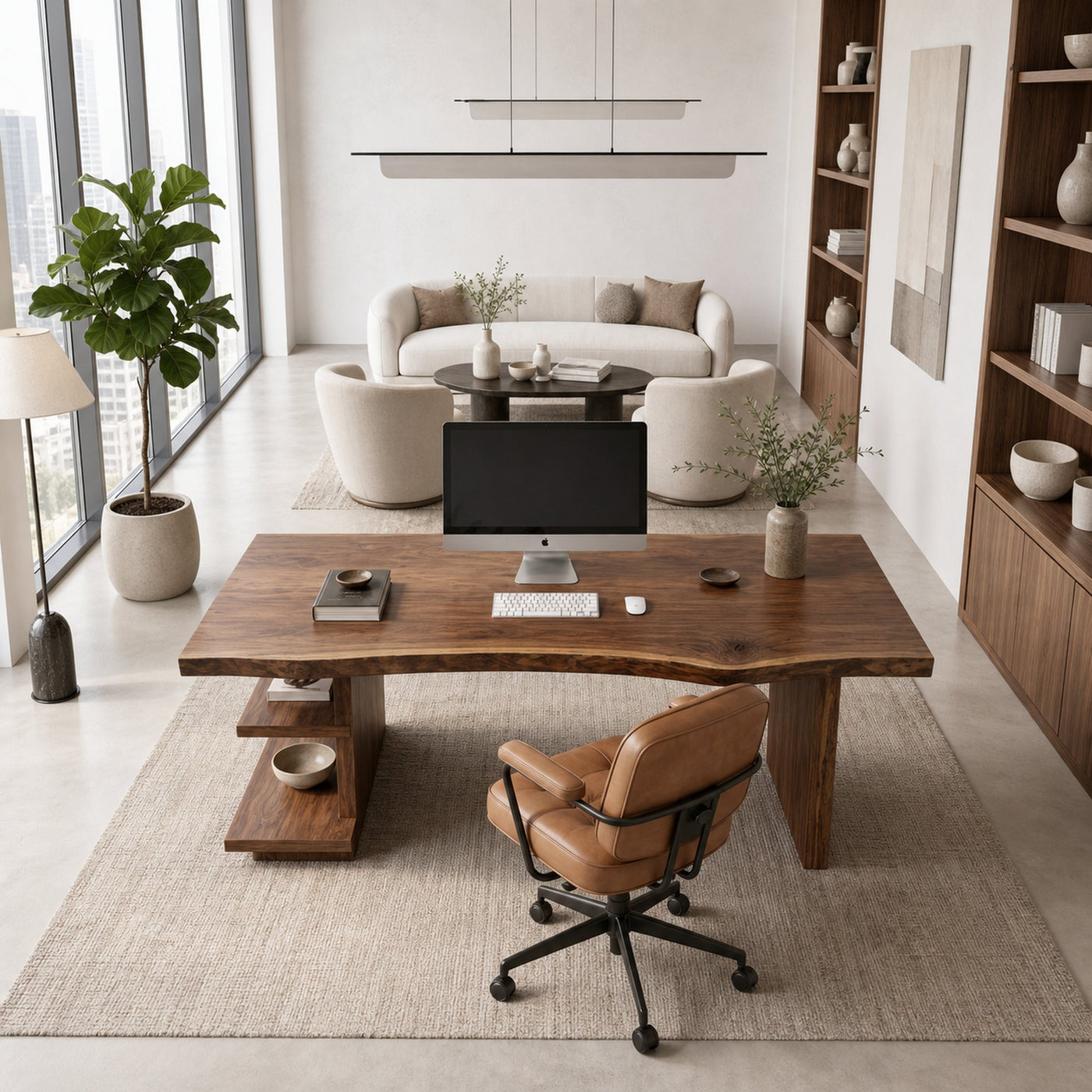 Rustic Executive Desk With Built In Bookshelf And Solid Wood Design For Home Office - product view 2