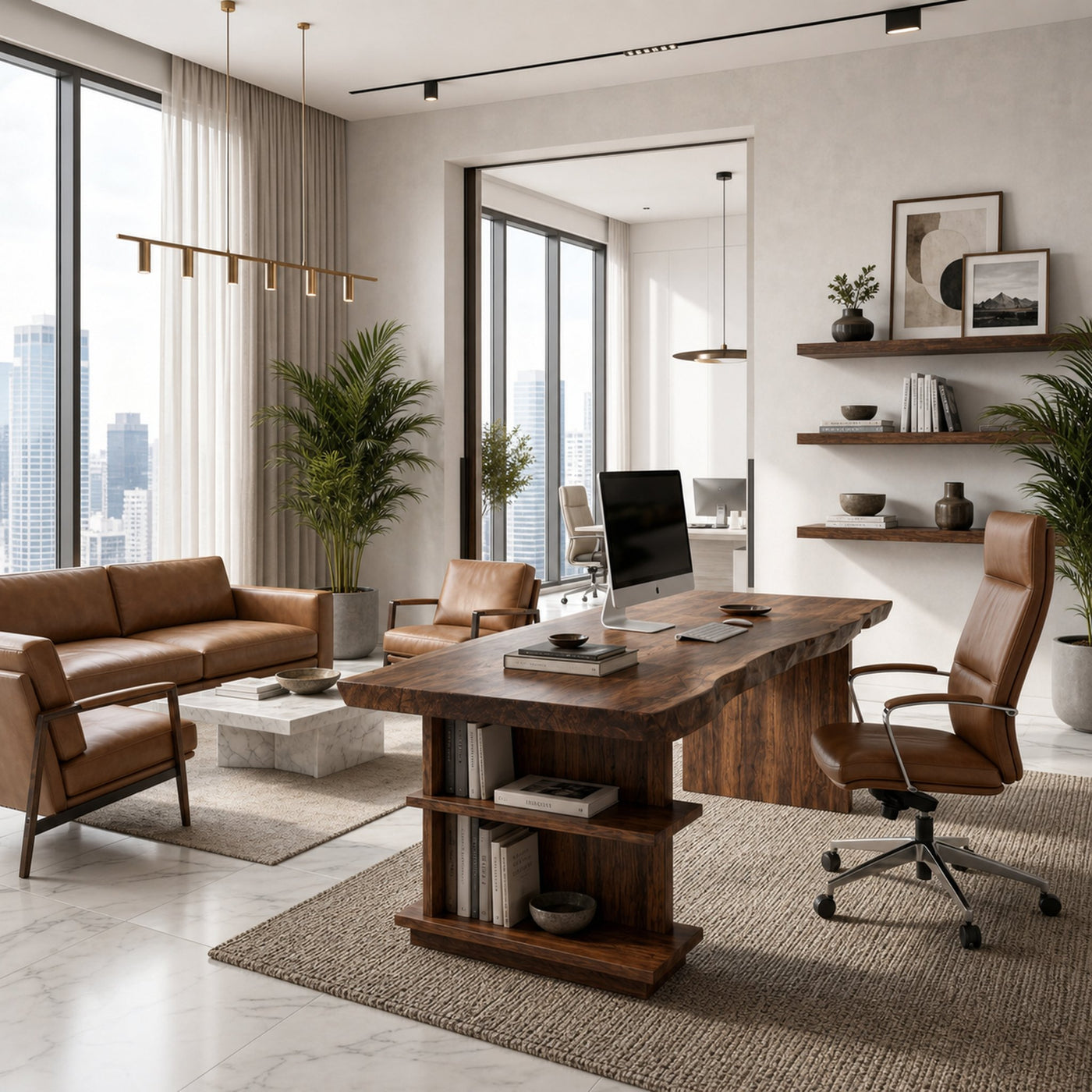 Rustic Executive Desk With Built In Bookshelf And Solid Wood Design For Home Office - product view 3