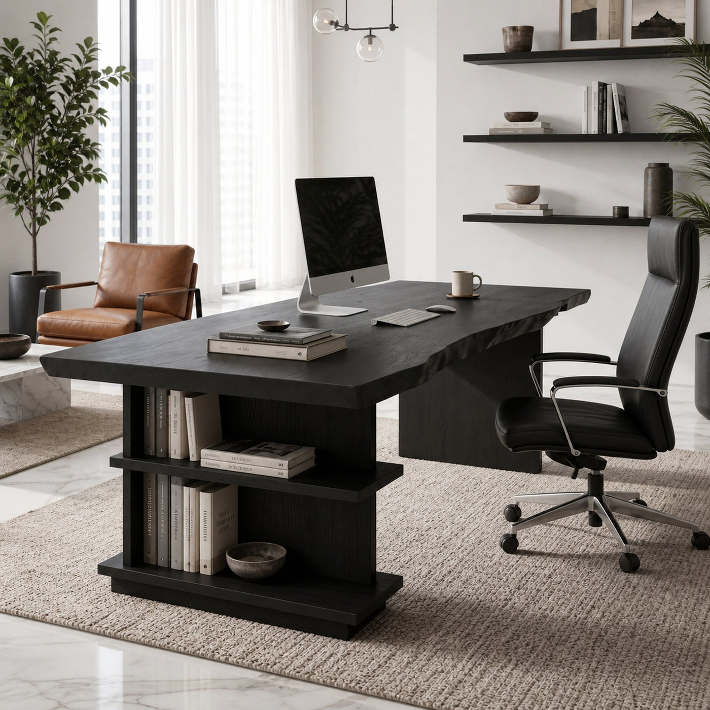 Rustic Executive Desk With Built In Bookshelf And Solid Wood Design For Home Office - product view 4
