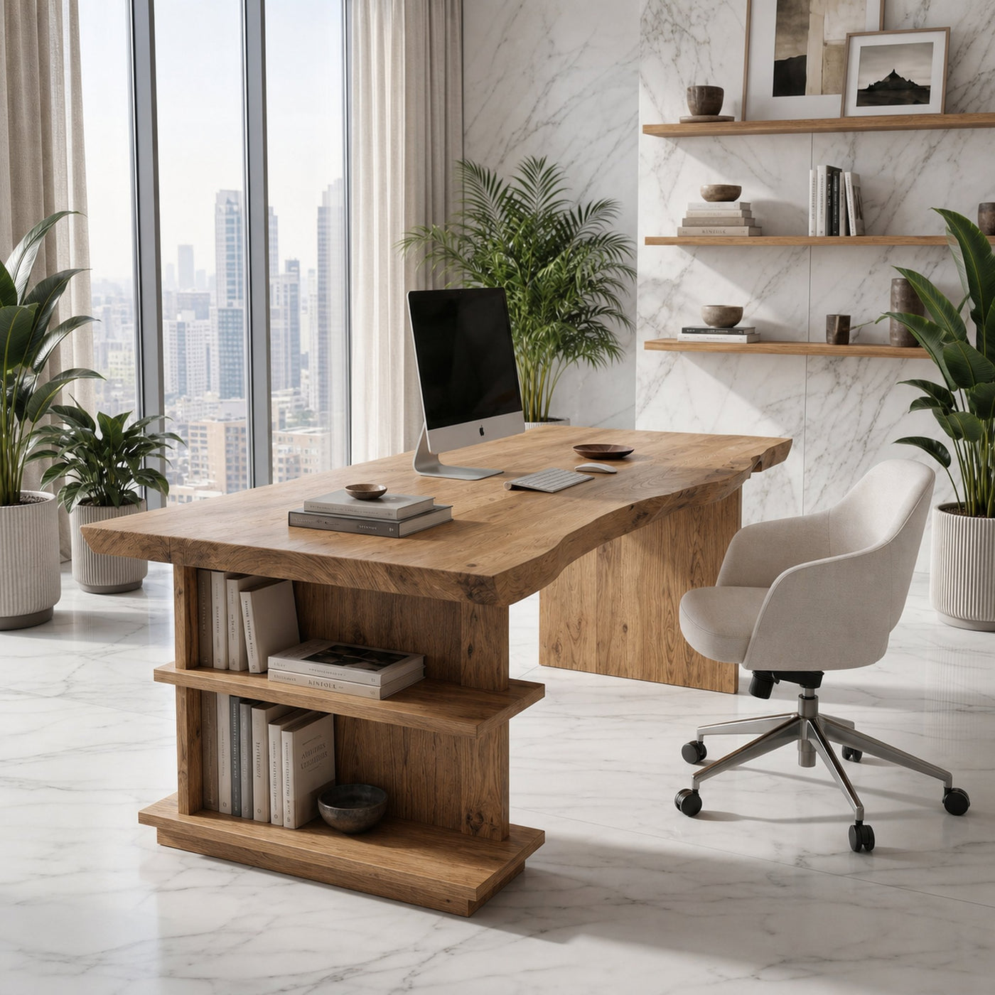 Rustic Executive Desk With Built In Bookshelf And Solid Wood Design For Home Office - product view 5