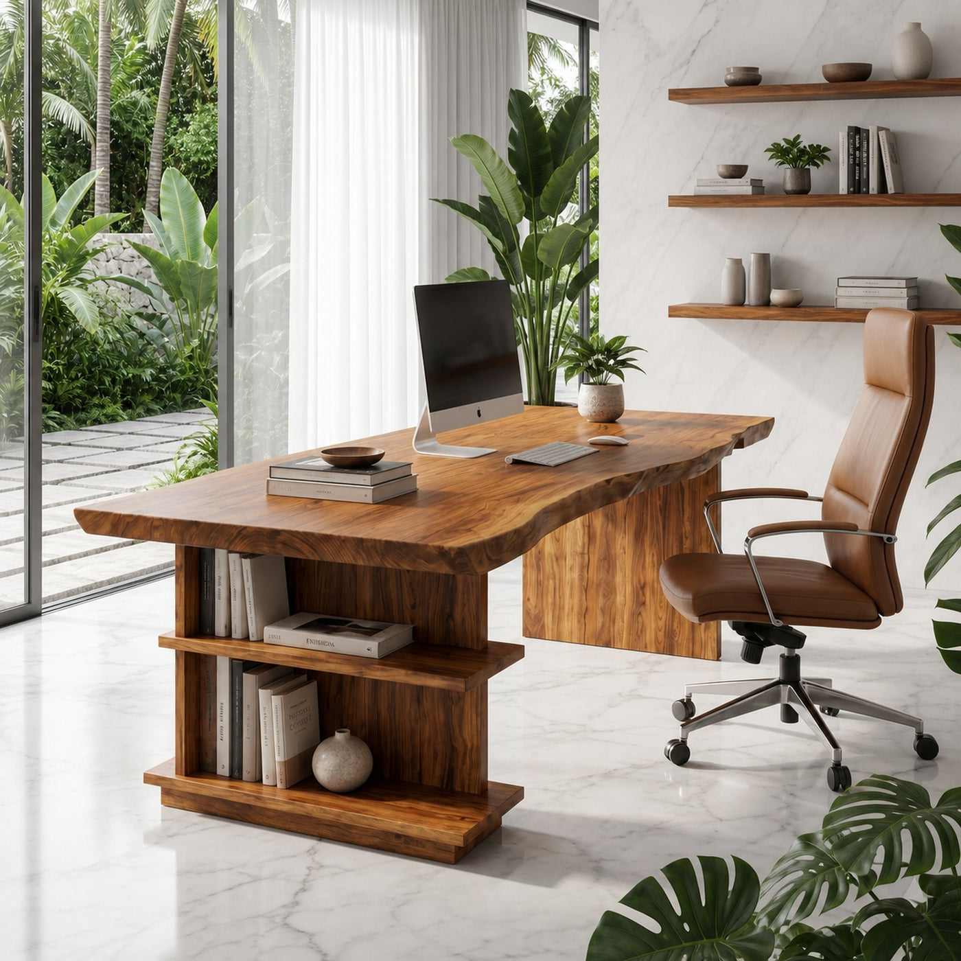 Rustic Executive Desk With Built In Bookshelf And Solid Wood Design For Home Office - product view 6