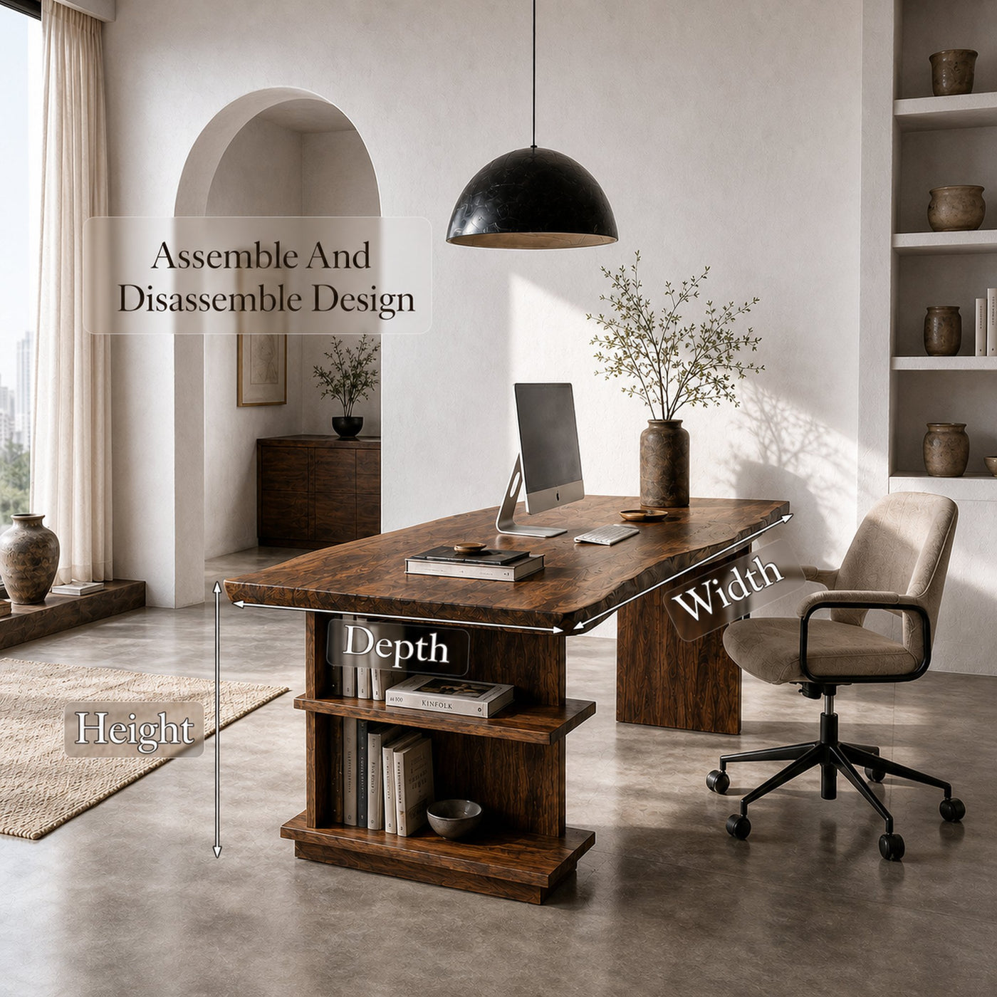 Rustic Executive Desk With Built In Bookshelf And Solid Wood Design For Home Office - product view 8