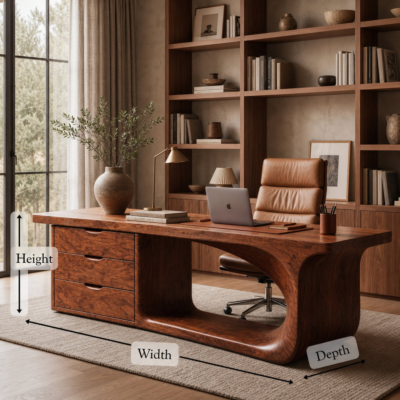 Rustic Executive Desk With Sculptural Solid Wood Base And Integrated Storage For Home Office - product view 8