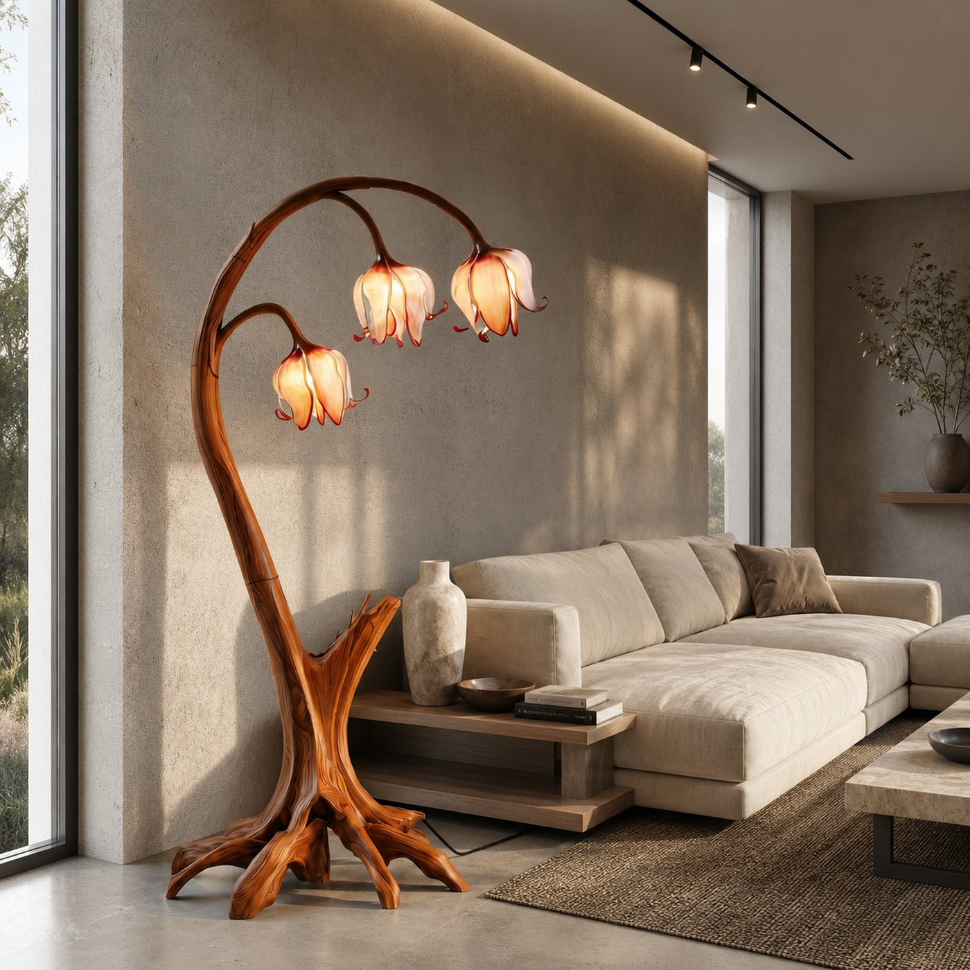 Rustic Floor Lamp With Blooming Bell Flower Design For Bedroom And Living Room