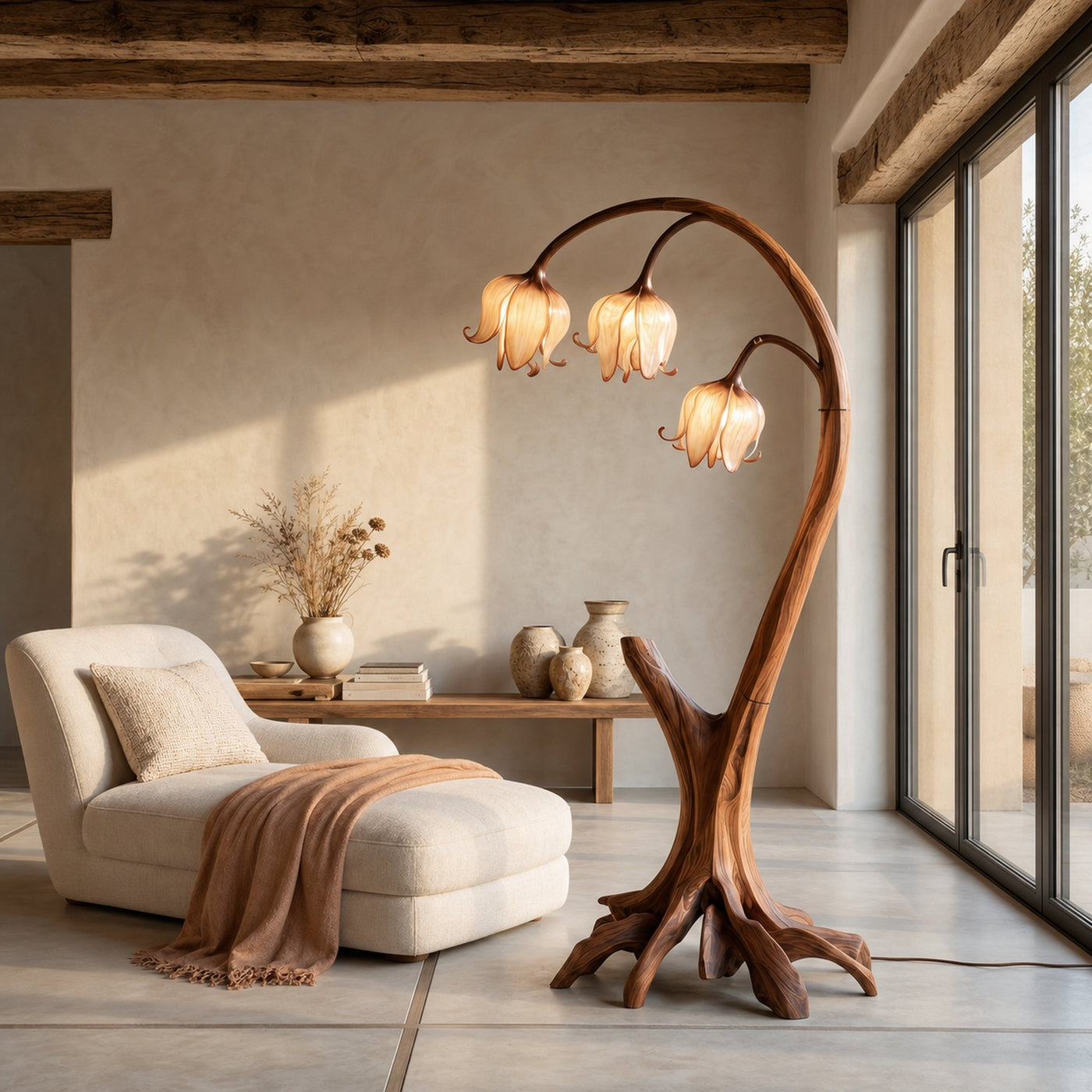 Rustic Floor Lamp With Blooming Bell Flower Design For Bedroom And Living Room - product view 2