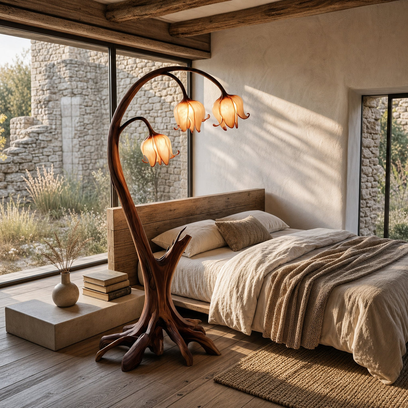 Rustic Floor Lamp With Blooming Bell Flower Design For Bedroom And Living Room - product view 3