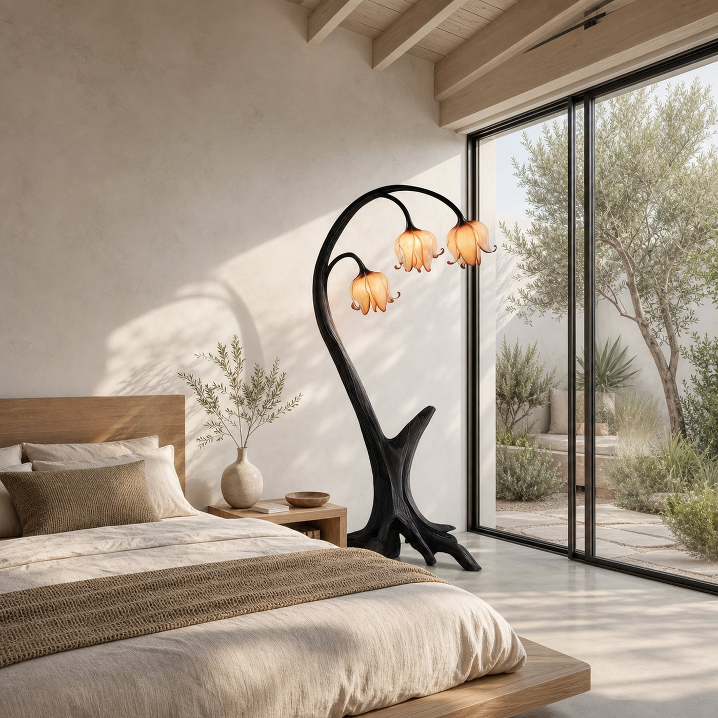 Rustic Floor Lamp With Blooming Bell Flower Design For Bedroom And Living Room - product view 4