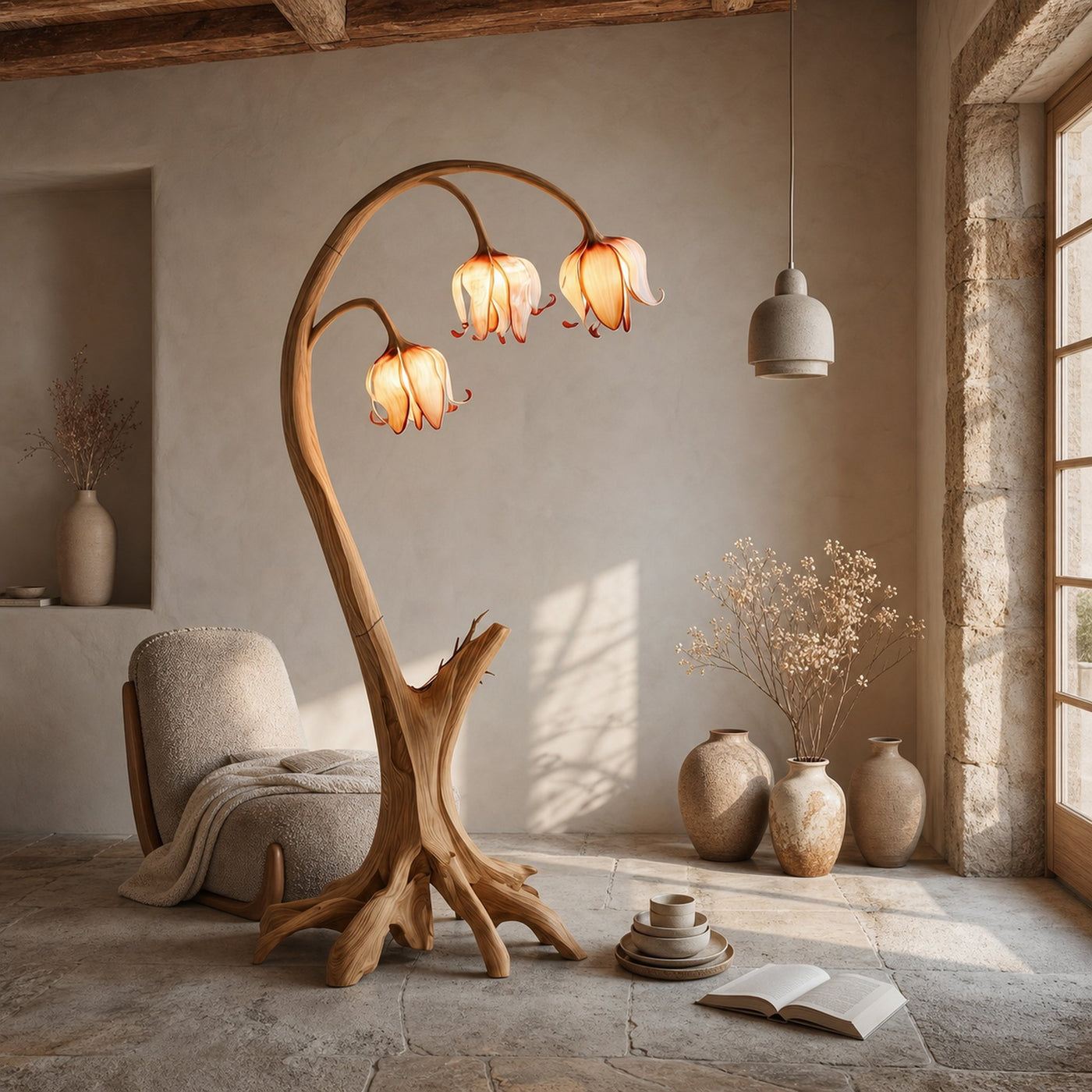 Rustic Floor Lamp With Blooming Bell Flower Design For Bedroom And Living Room - product view 5