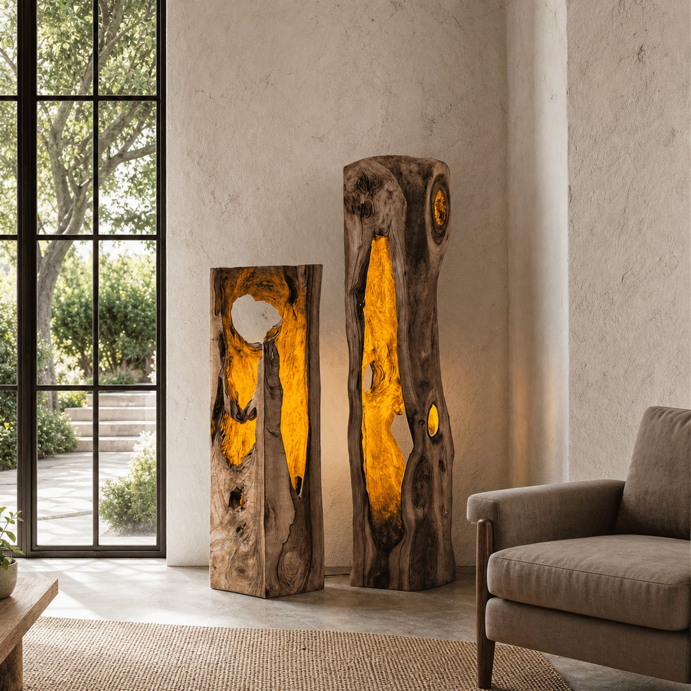 Rustic Floor Lamp With Natural Tree Trunk Design For Living Room And Bedroom