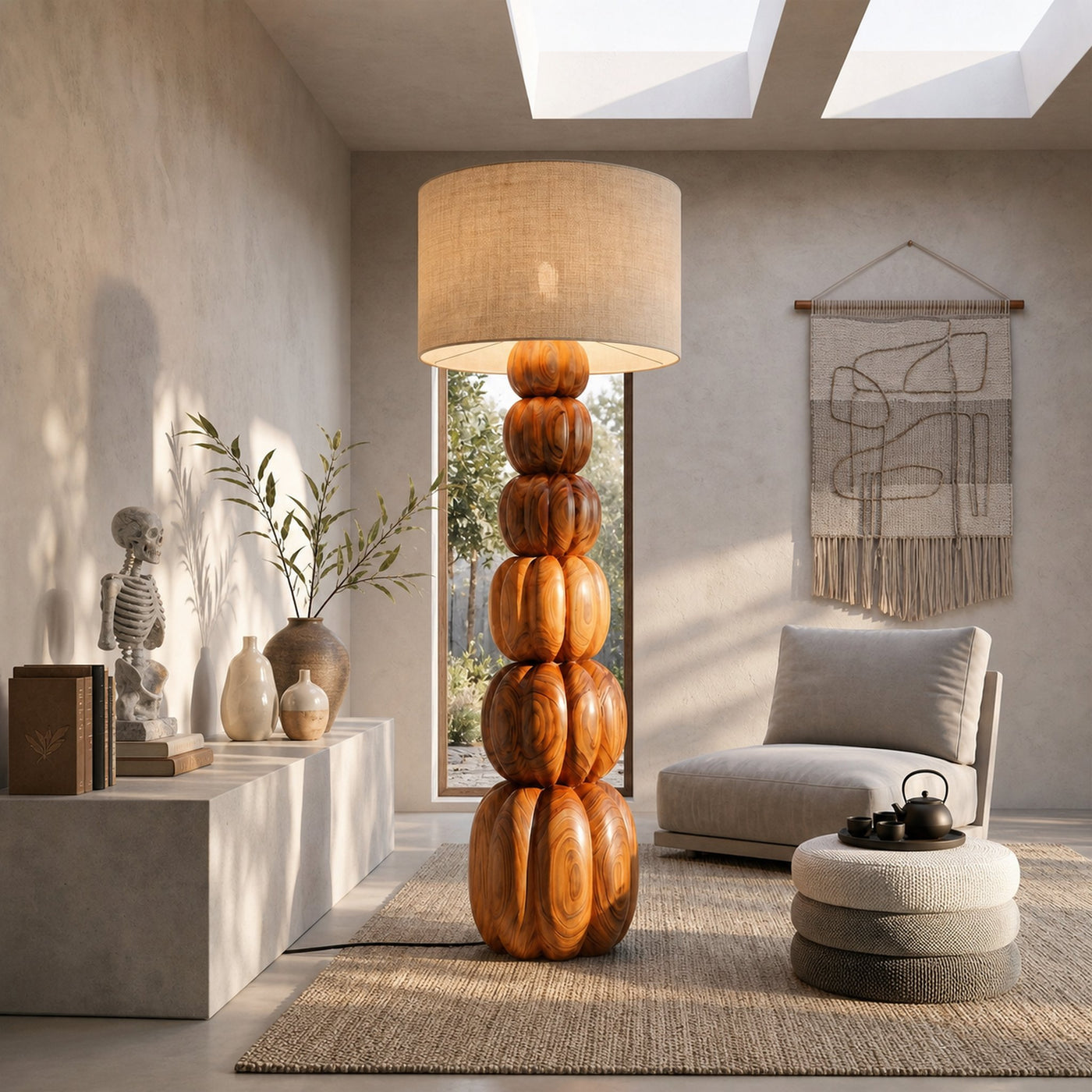Rustic Floor Lamp With Stacked Pumpkin Wood Base For Living Room - product view 6
