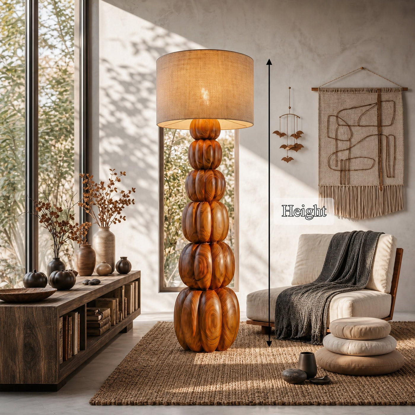 Rustic Floor Lamp With Stacked Pumpkin Wood Base For Living Room - product view 8