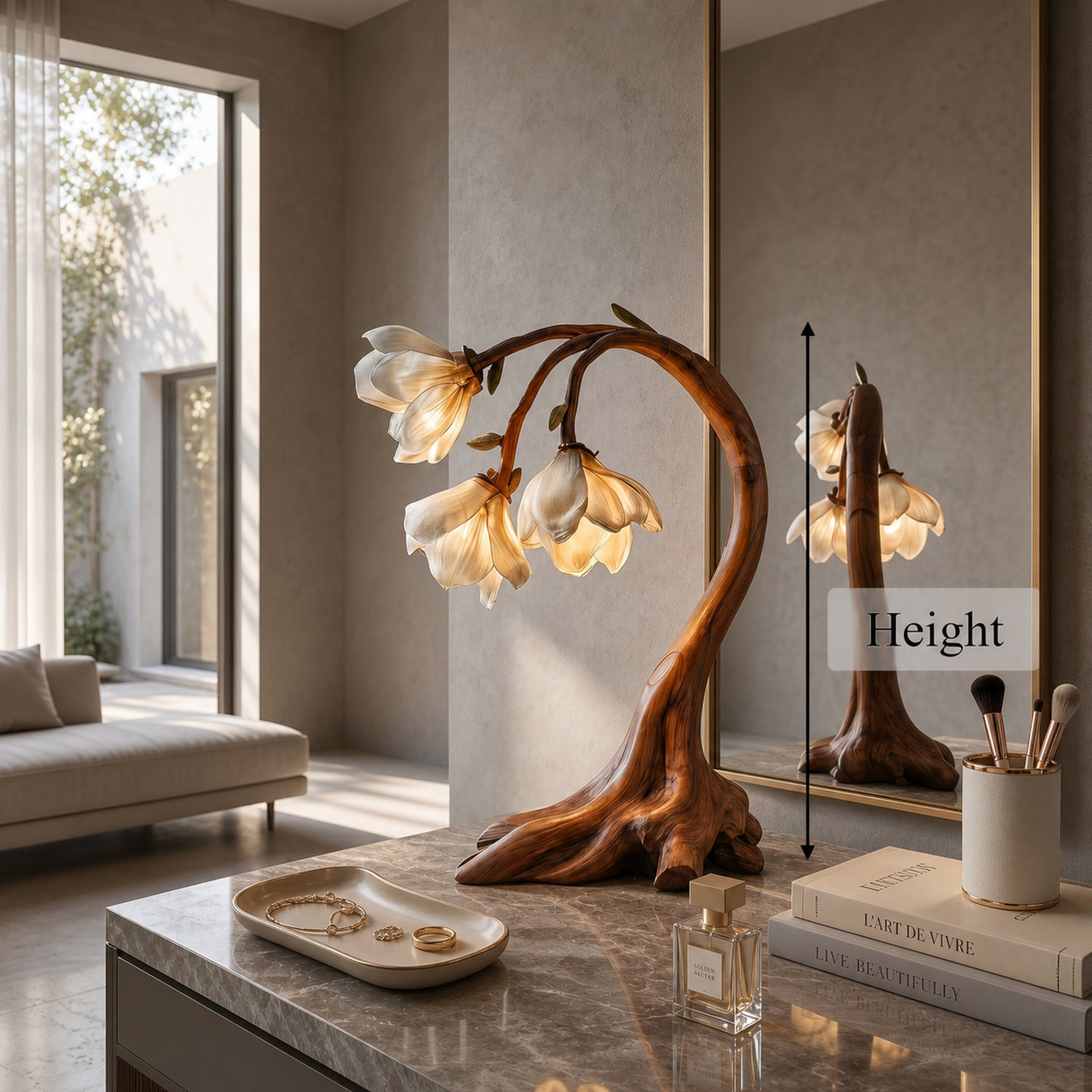 Rustic Floral Table Lamp With Sculptural Driftwood Base For Bedroom And Living Room - product view 8