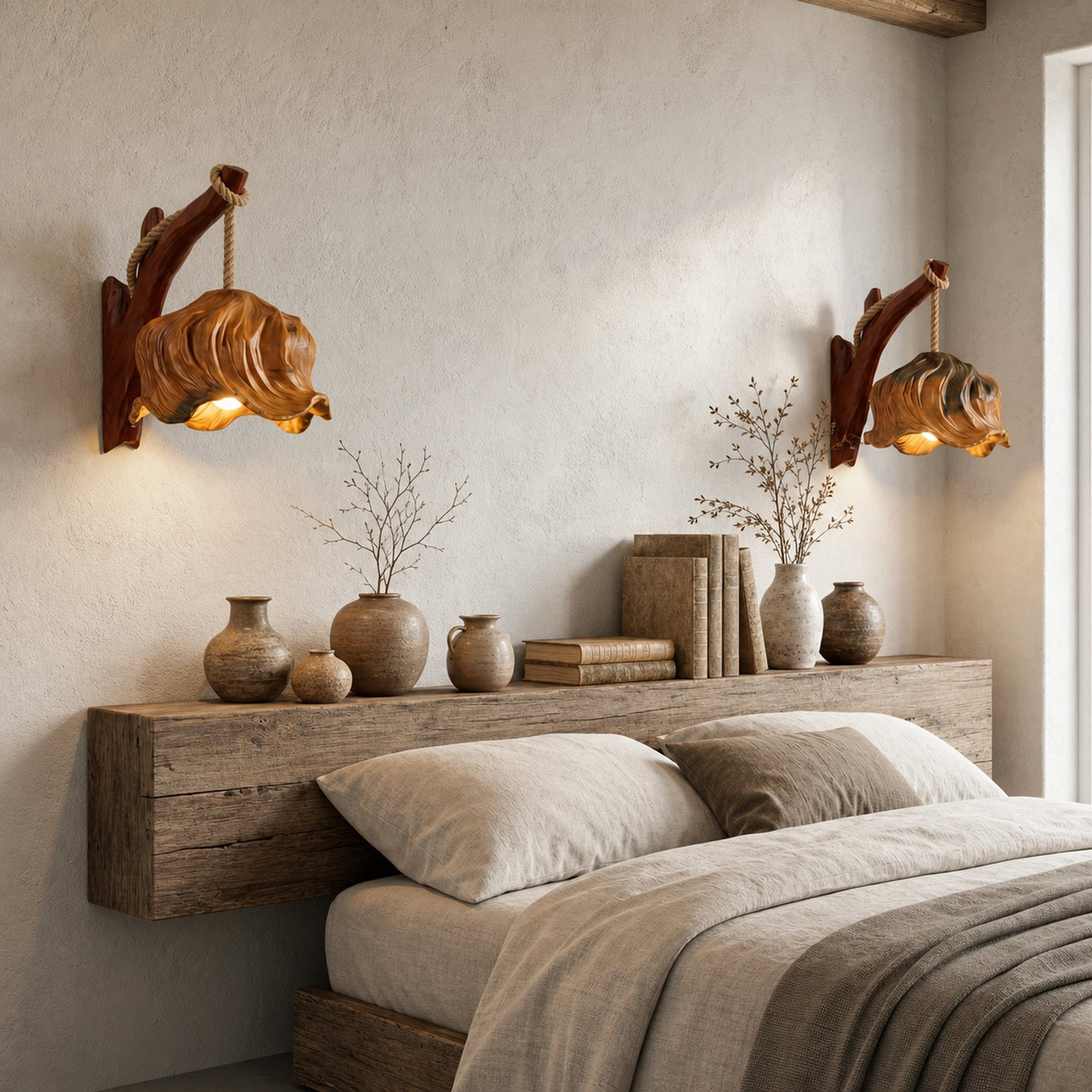 Rustic Flower Wall Sconce With Driftwood Mount And Handcrafted Wooden Sculpture For Living Room - product view 3