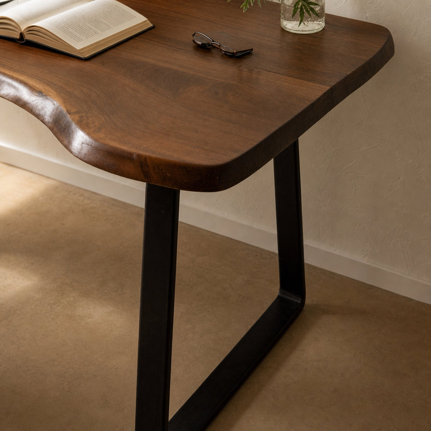 Rustic Handcrafted Live Edge Writing Desk With Sleek Metal Legs For Home Office Or Study Corner - product view 3