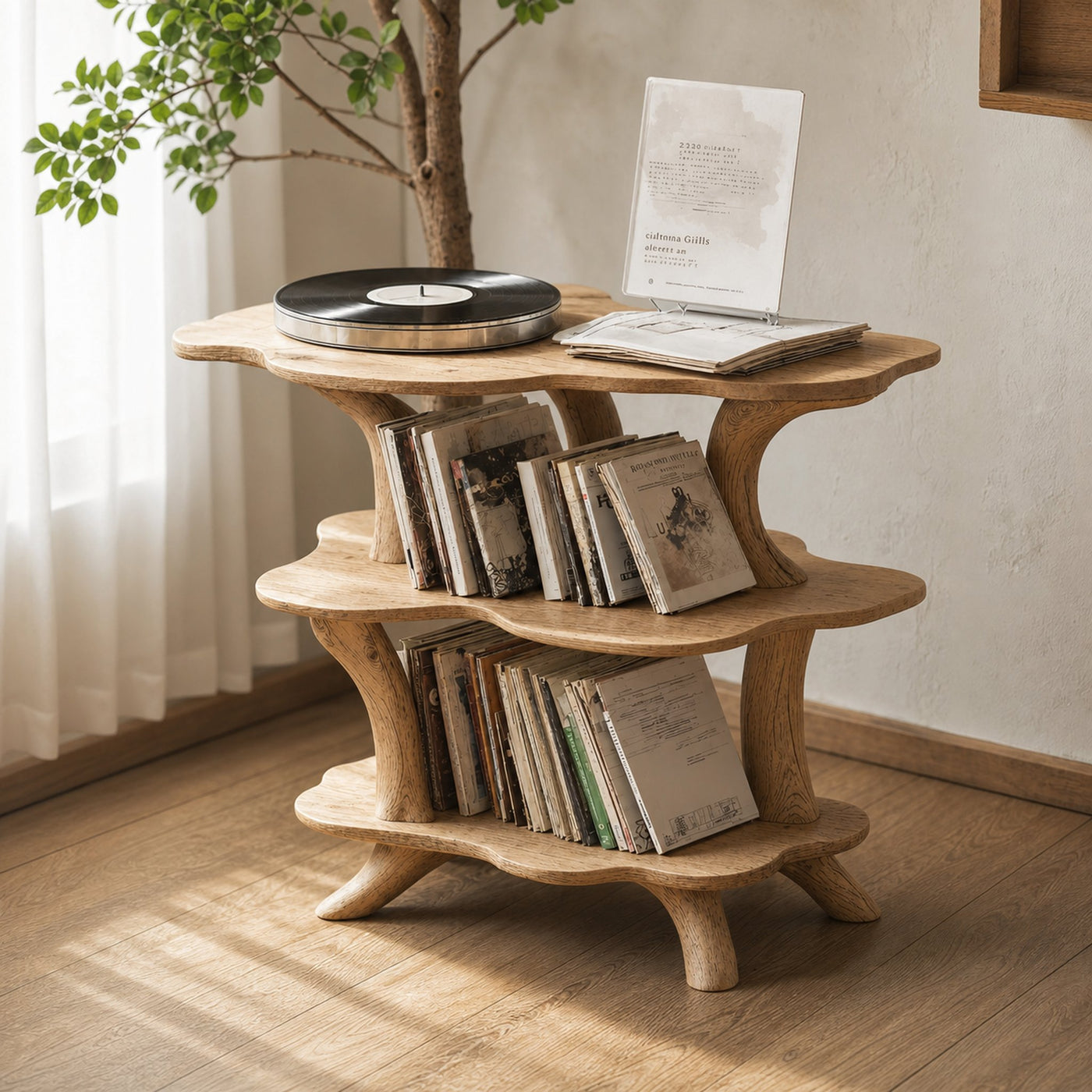 Rustic Large Vinyl Record Stand For Entryway Storage Decor