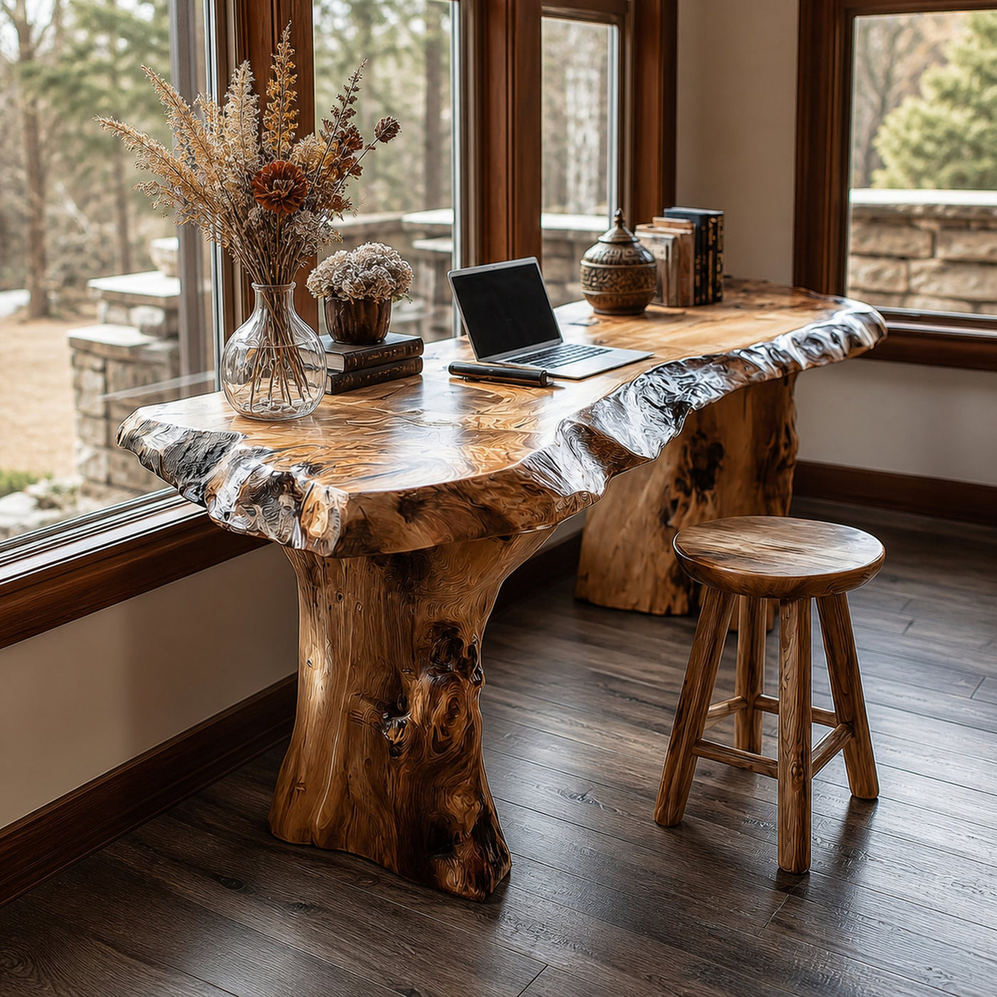 Rustic Live Edge Desk Living Room And Office Space