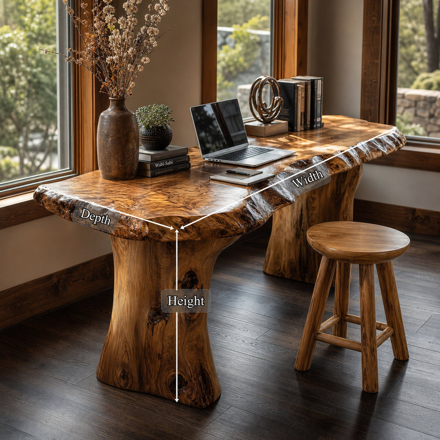 Rustic Live Edge Desk Living Room And Office Space - product view 6