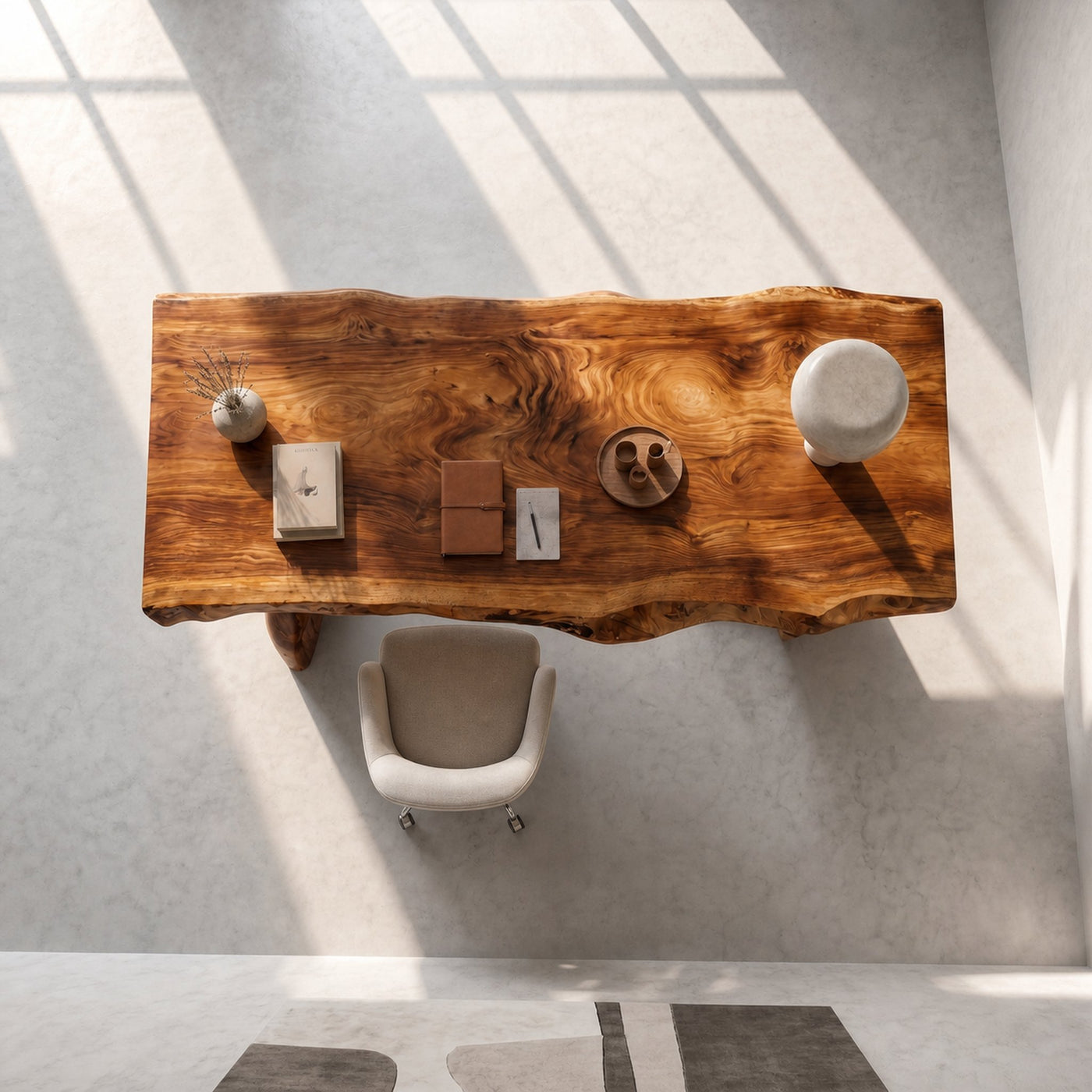 Rustic Live Edge Executive Desk With Sculptural Solid Wood Base For Home Office - product view 2