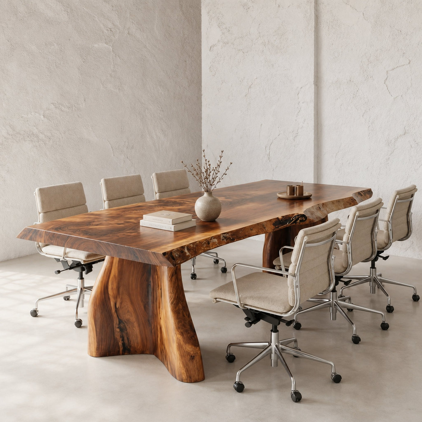 Rustic Live Edge Executive Desk With Sculptural Solid Wood Base For Home Office - product view 6