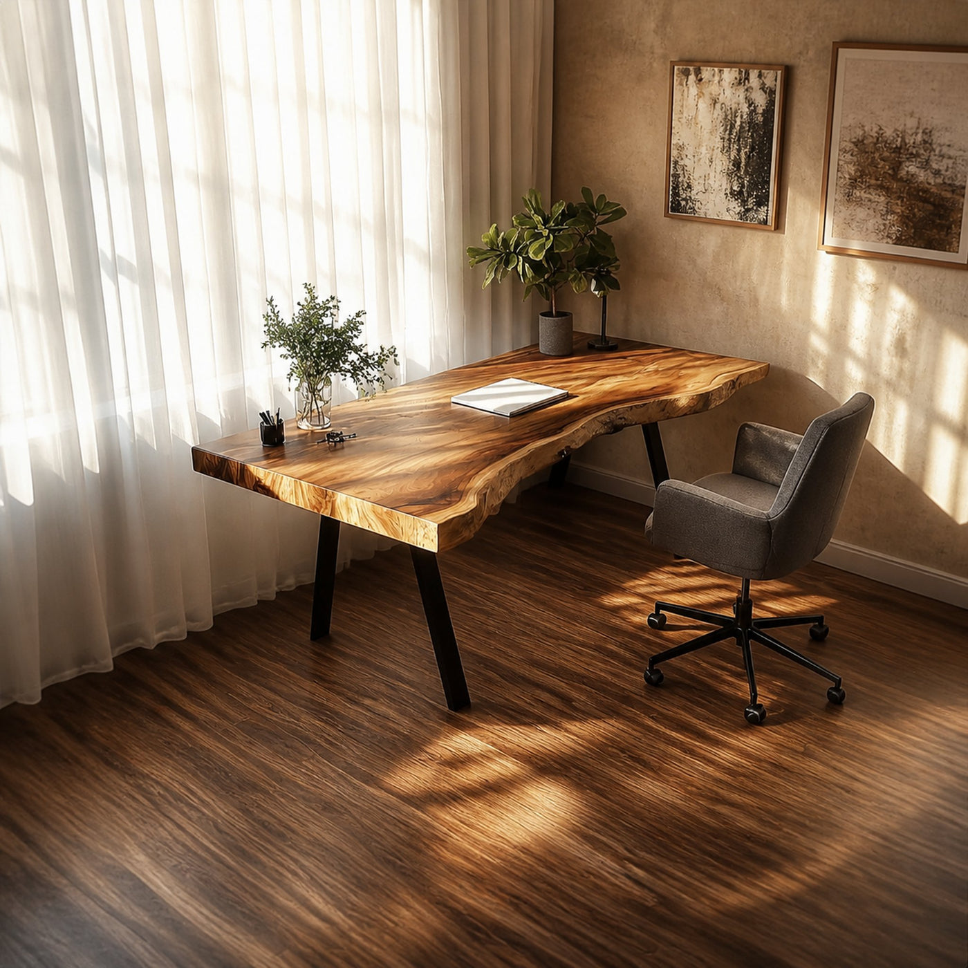 Rustic Live Edge Modern Desk Living Room And Office Space - product view 2