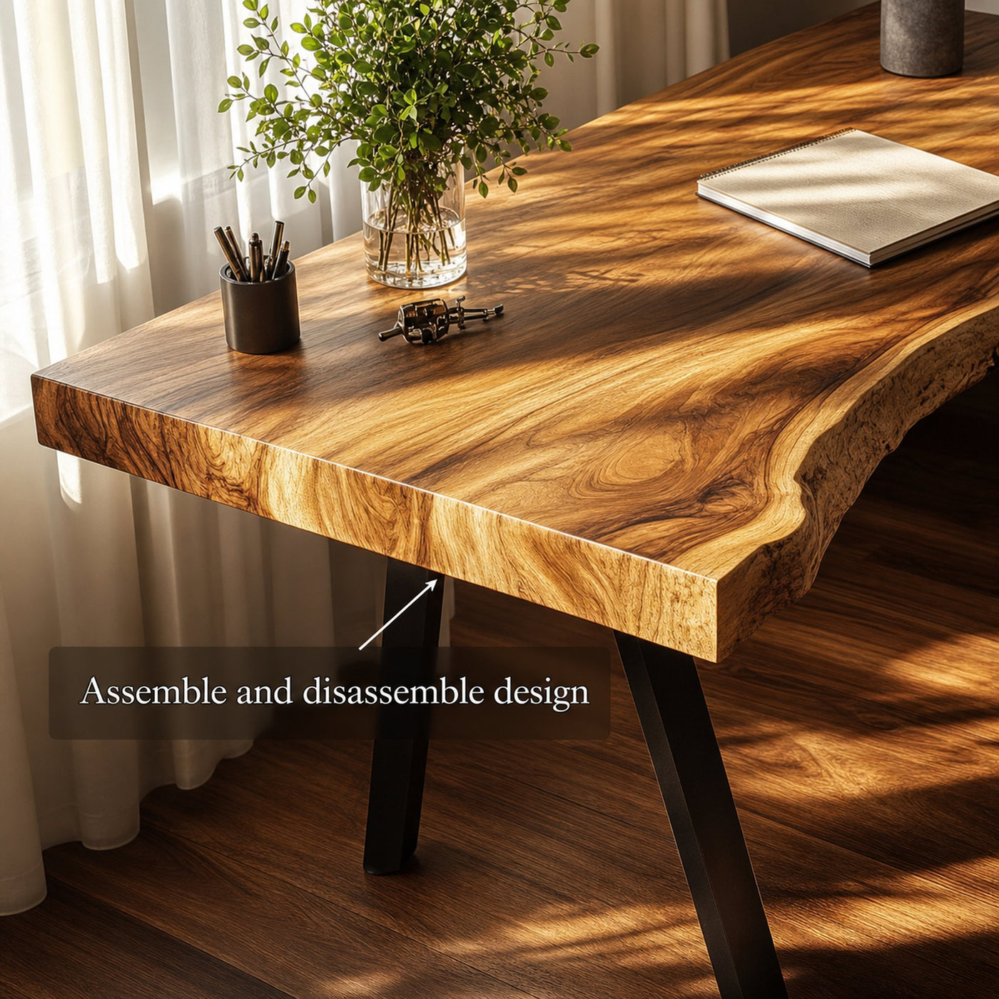 Rustic Live Edge Modern Desk Living Room And Office Space - product view 5