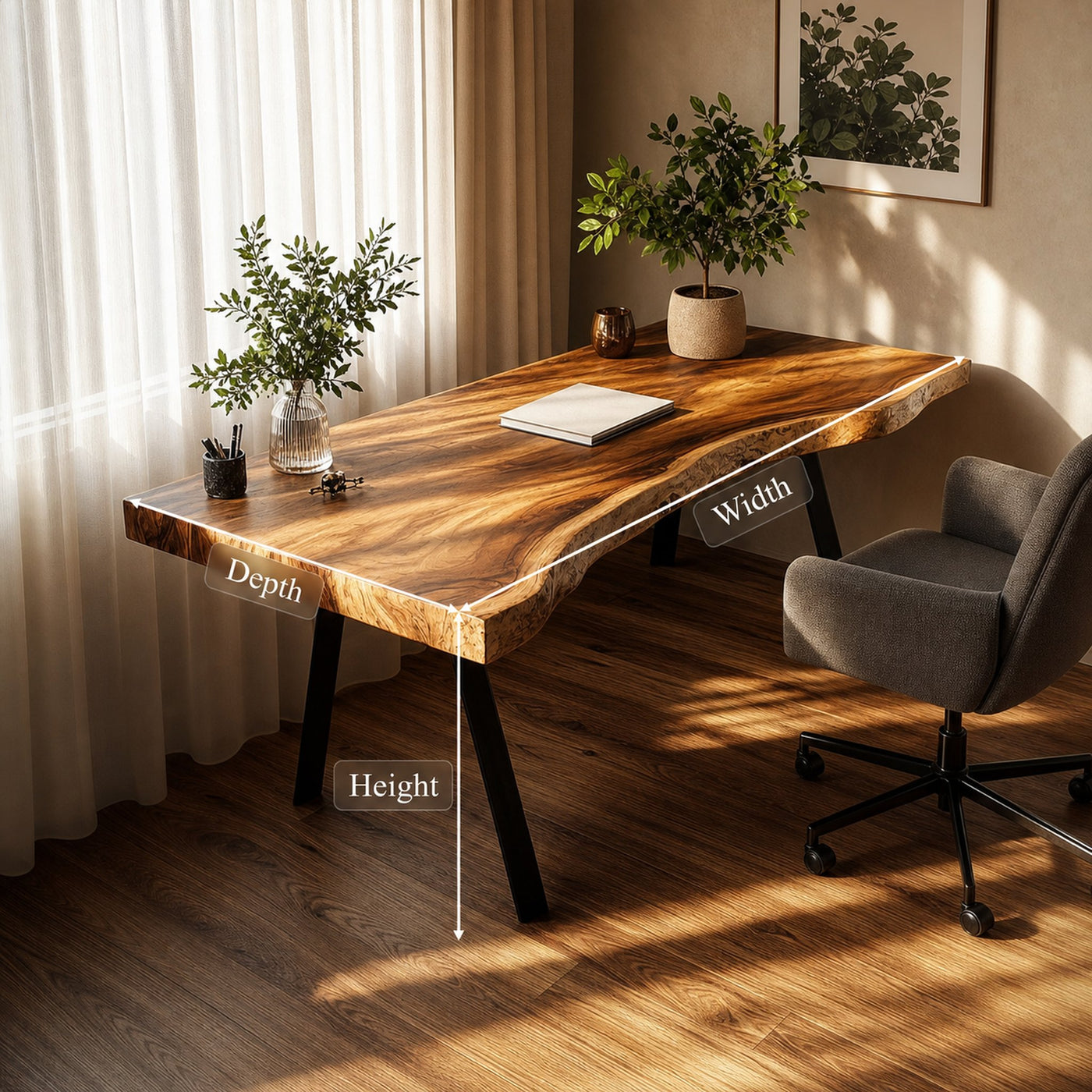 Rustic Live Edge Modern Desk Living Room And Office Space - product view 6